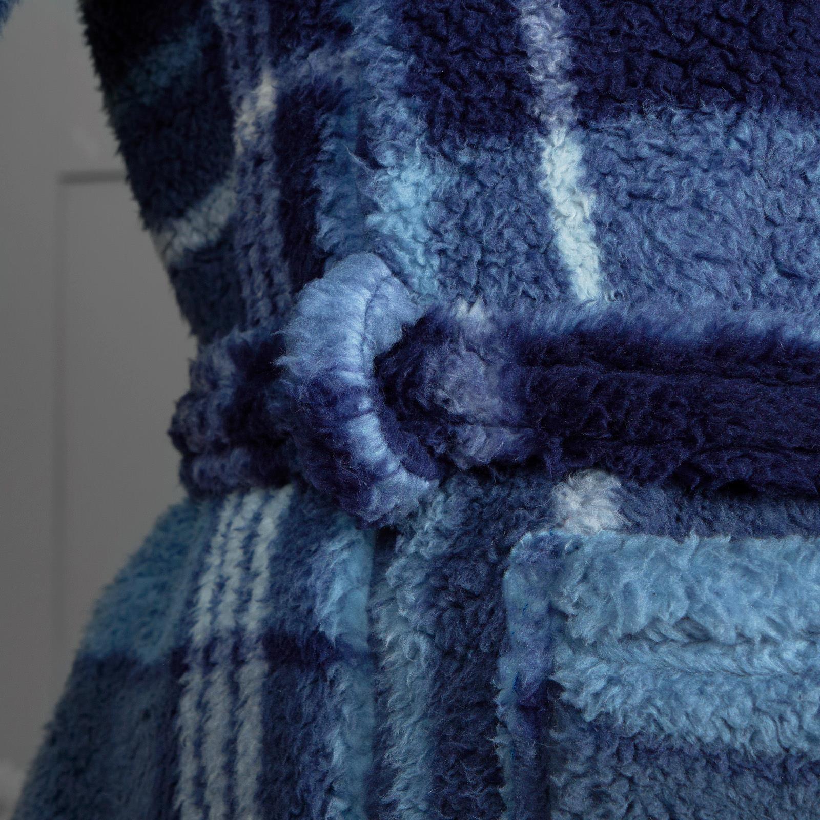 OHS Teddy Dressing Gown Tartan Check Soft Unisex Hooded Xmas Loungewear Robe