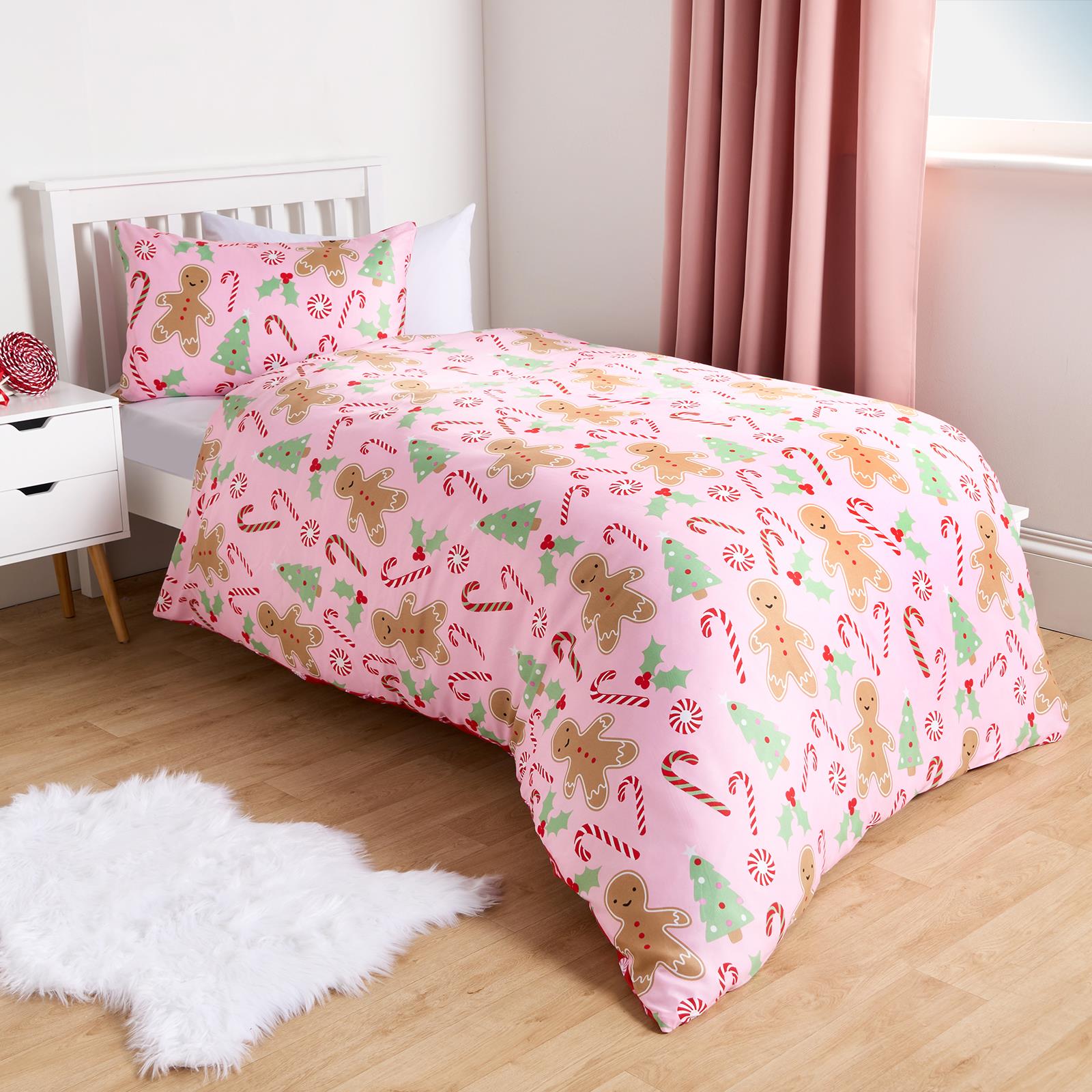 OHS Gingerbread Man Bedding Set Kids Xmas Reversible Duvet Cover with Pillowcase