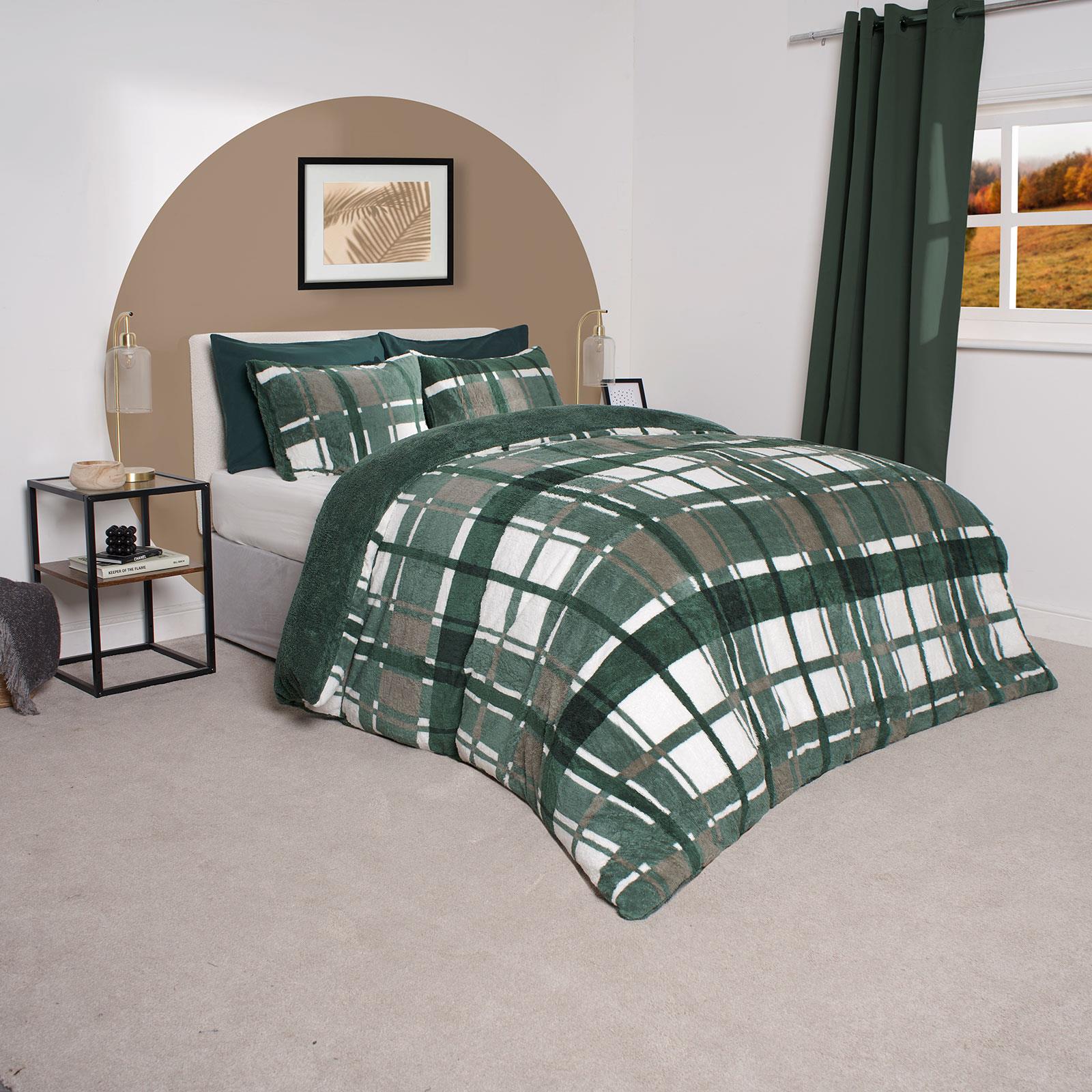 Teddy Fleece Soft Duvet Cover Set Pillowcase Bedding Warm Cosy Winter Check Bed - Picture 11 of 16