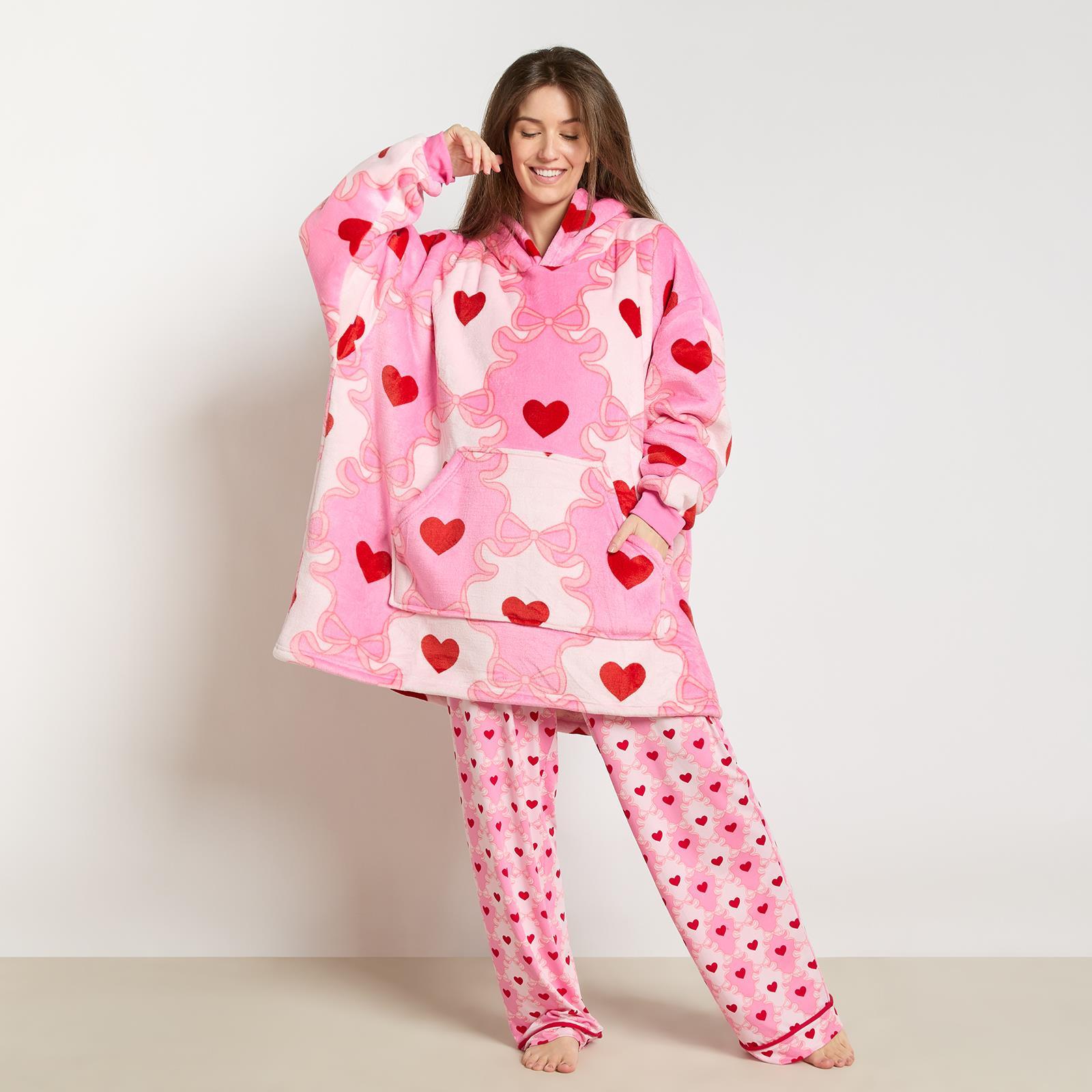 OHS Bow Lattice Hoodie Blanket Sherpa Lined Fleece Wearable Throw Thermal