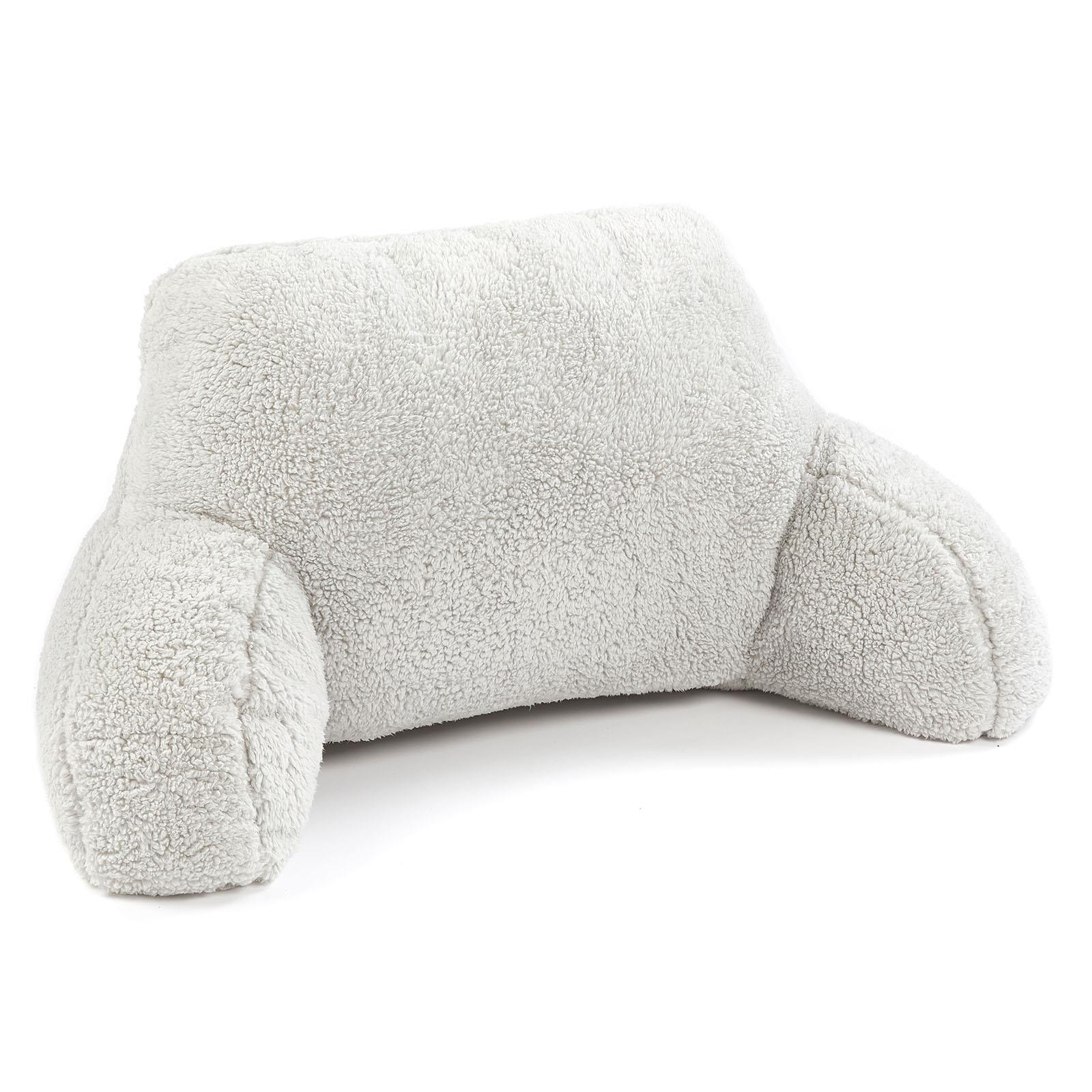 Teddy Fleece Bed Reading Cushion Pillow with Arms Lumbar Chair Back Rest Support - Picture 30 of 59