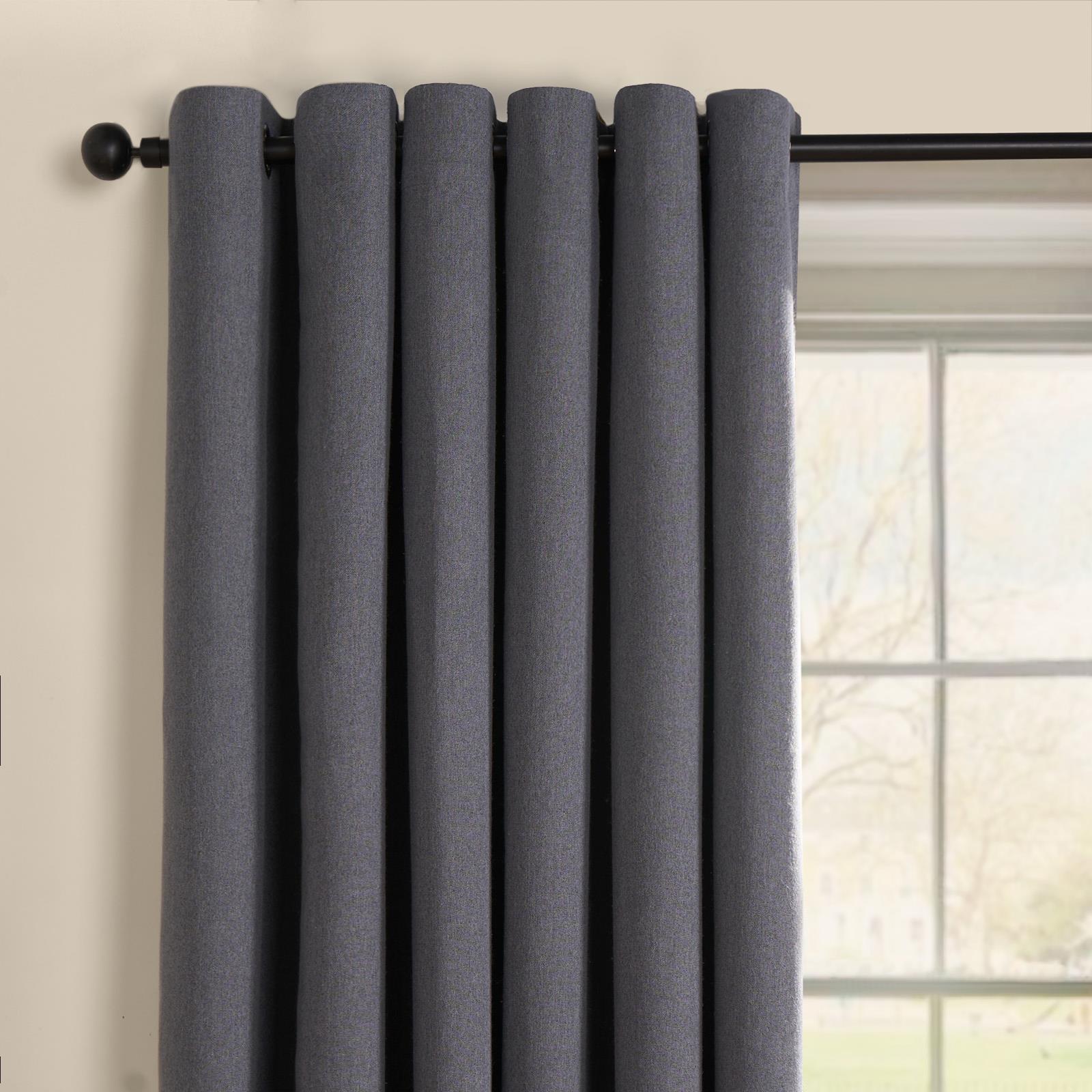 Pair of Eyelet Blackout Curtains Woven Ready Made Ring Top Thermal Texture Thick - Picture 11 of 48