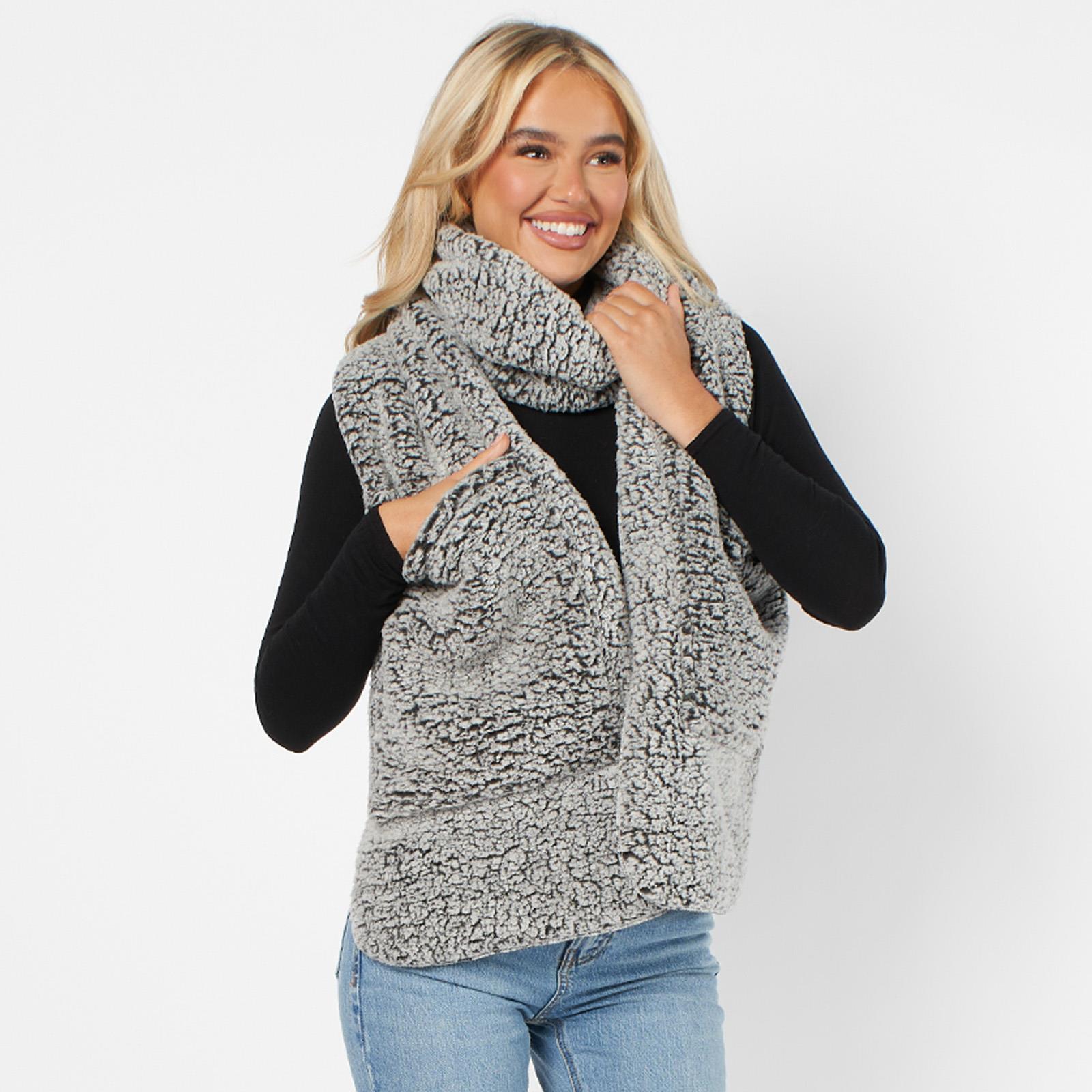 OHS Teddy Fleece Scarf Long Thermal Soft Pockets Hand Neck Warmer Marl Wrap