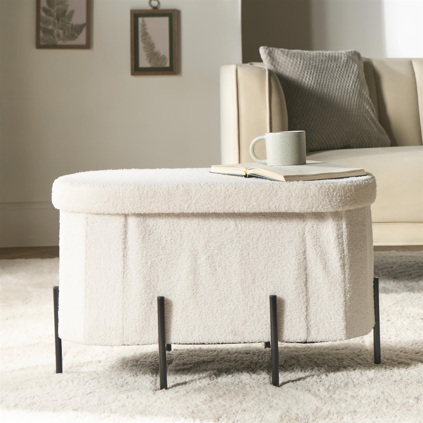 OHS Ottoman Boucle Storage Box Folding Footstool Cube Round Rectangle