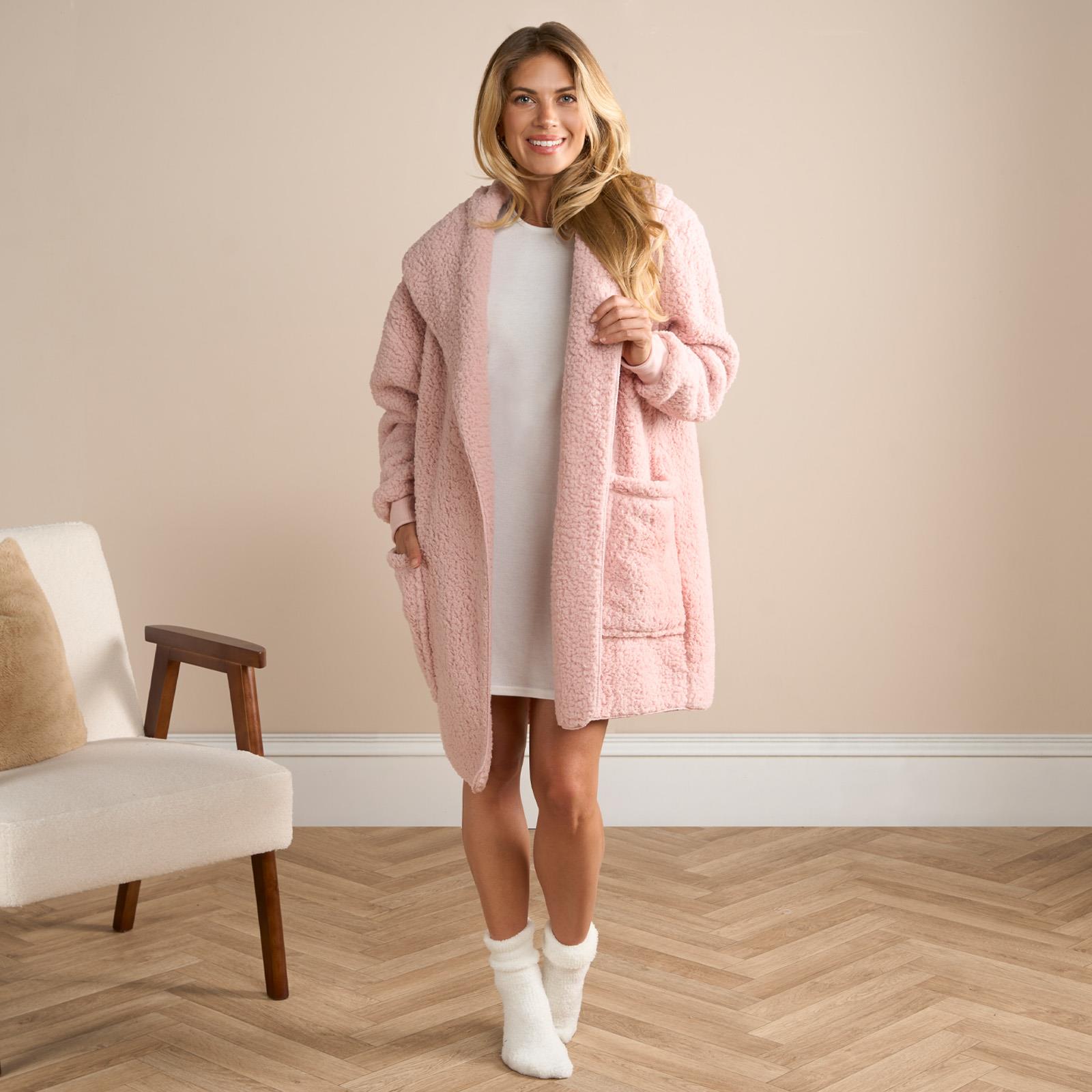 OHS Waterfall Cardigan Warm Teddy Fleece Open Front Wrap Loungewear Outwear