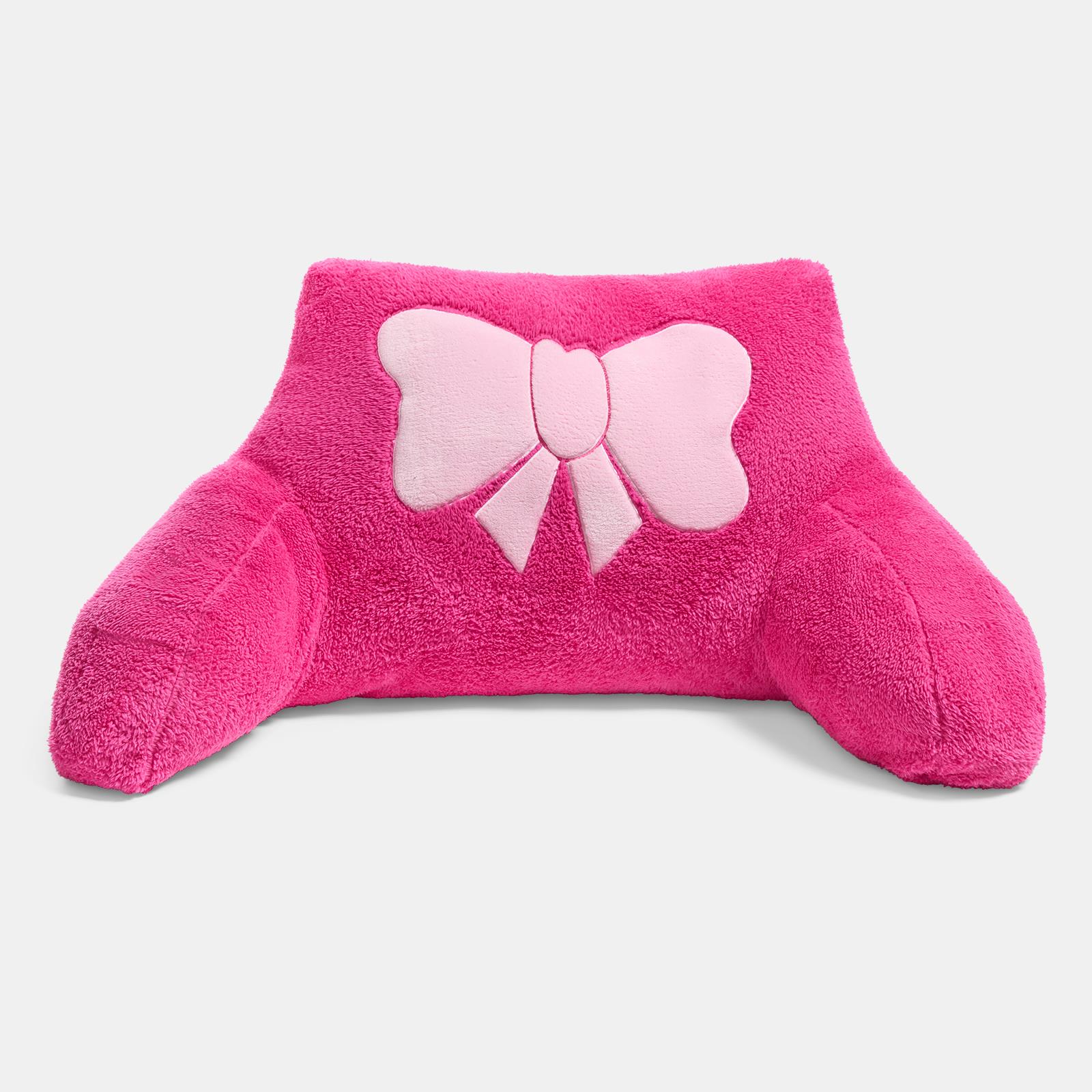 OHS Embroidered Bow Cuddle Cushion Teddy Fleece Reading Pillow with Arms