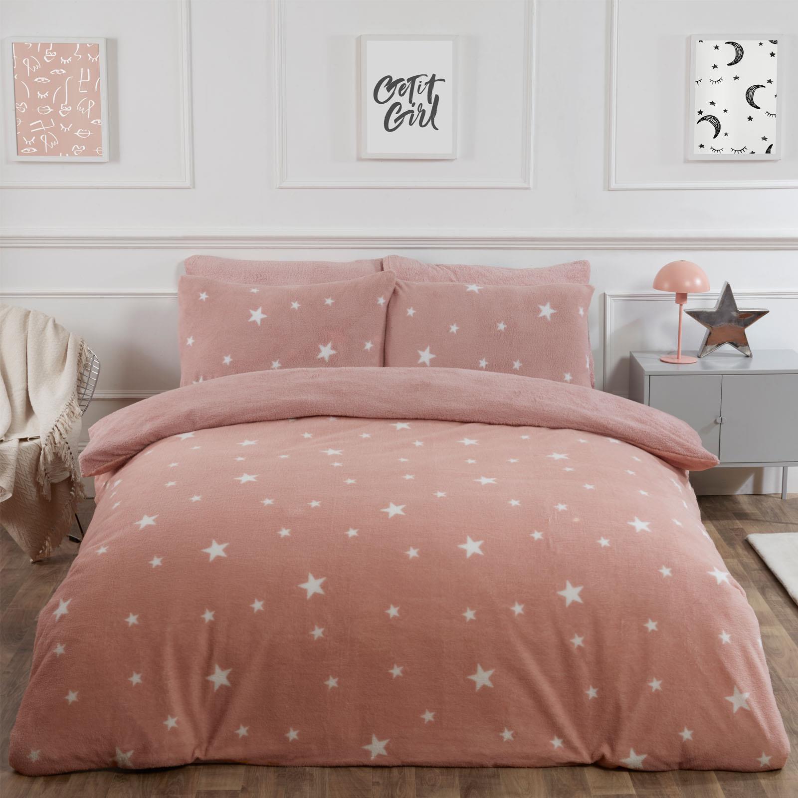 OHS Stars Teddy Fleece Duvet Cover with Pillowcase Soft Plush Bedding Set
