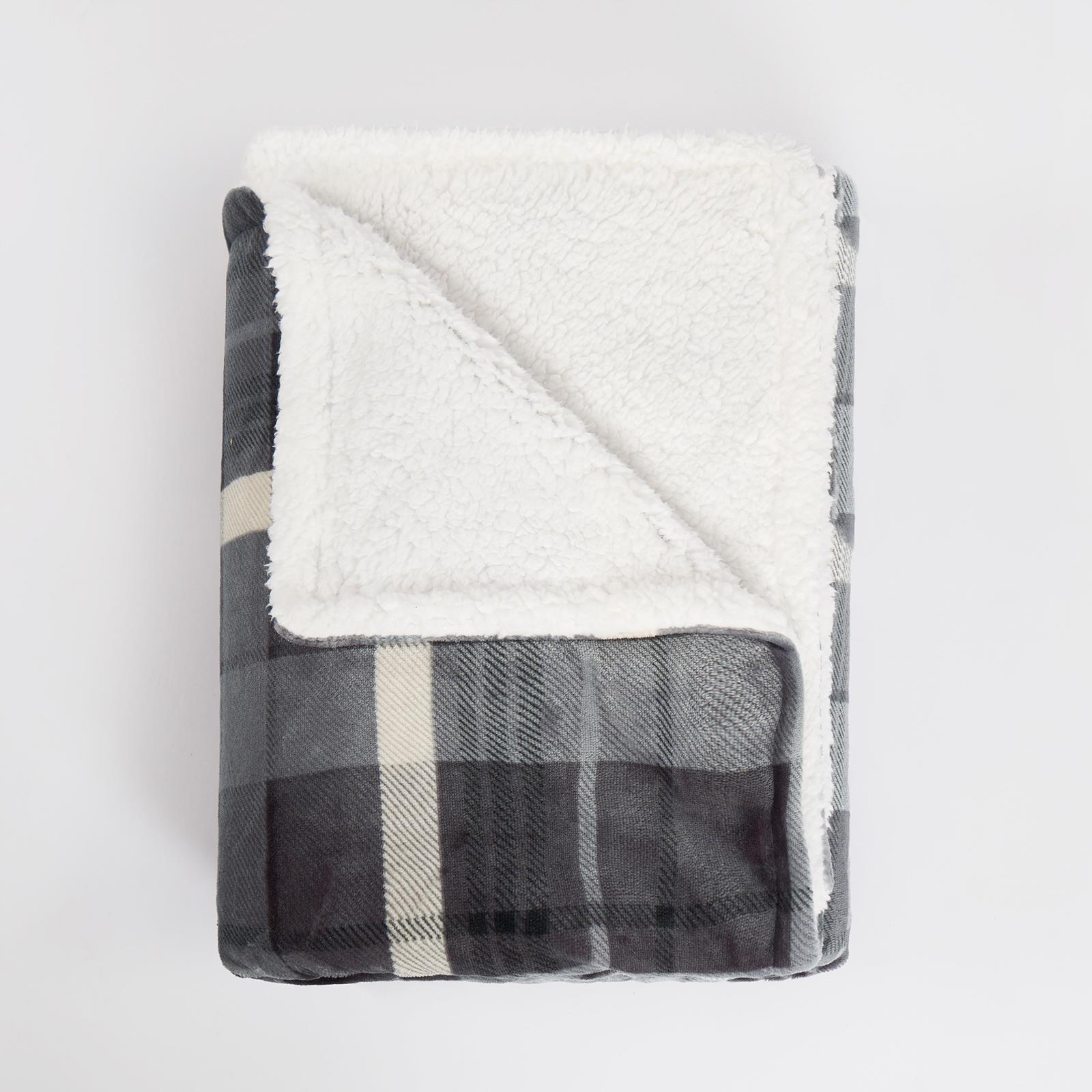 OHS Tartan Throw Sherpa Fleece Plush Flannel Blanket Warm Xmas Soft Bedspread