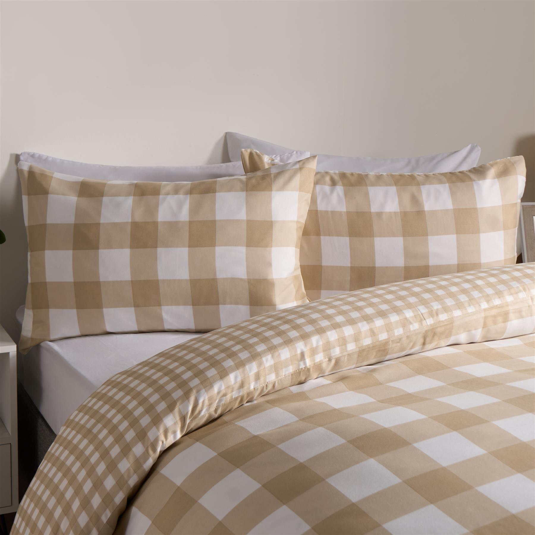 OHS Gingham Duvet Cover Bedding Set Check Quilt Pillowcase Reversible