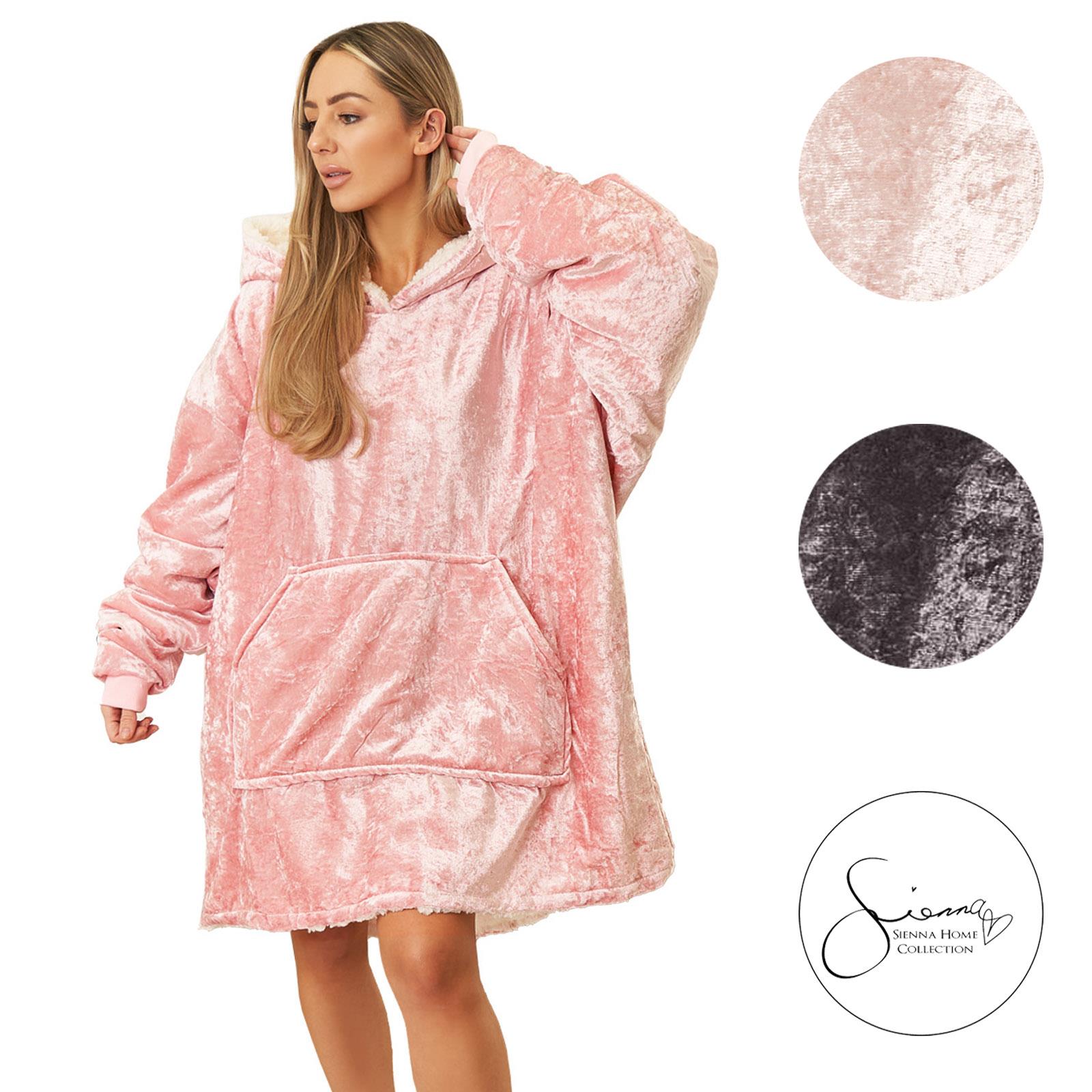 Sienna Crushed Velvet Hoodie Blanket Giant Wearable Oversized Sherpa Sweatshirt
