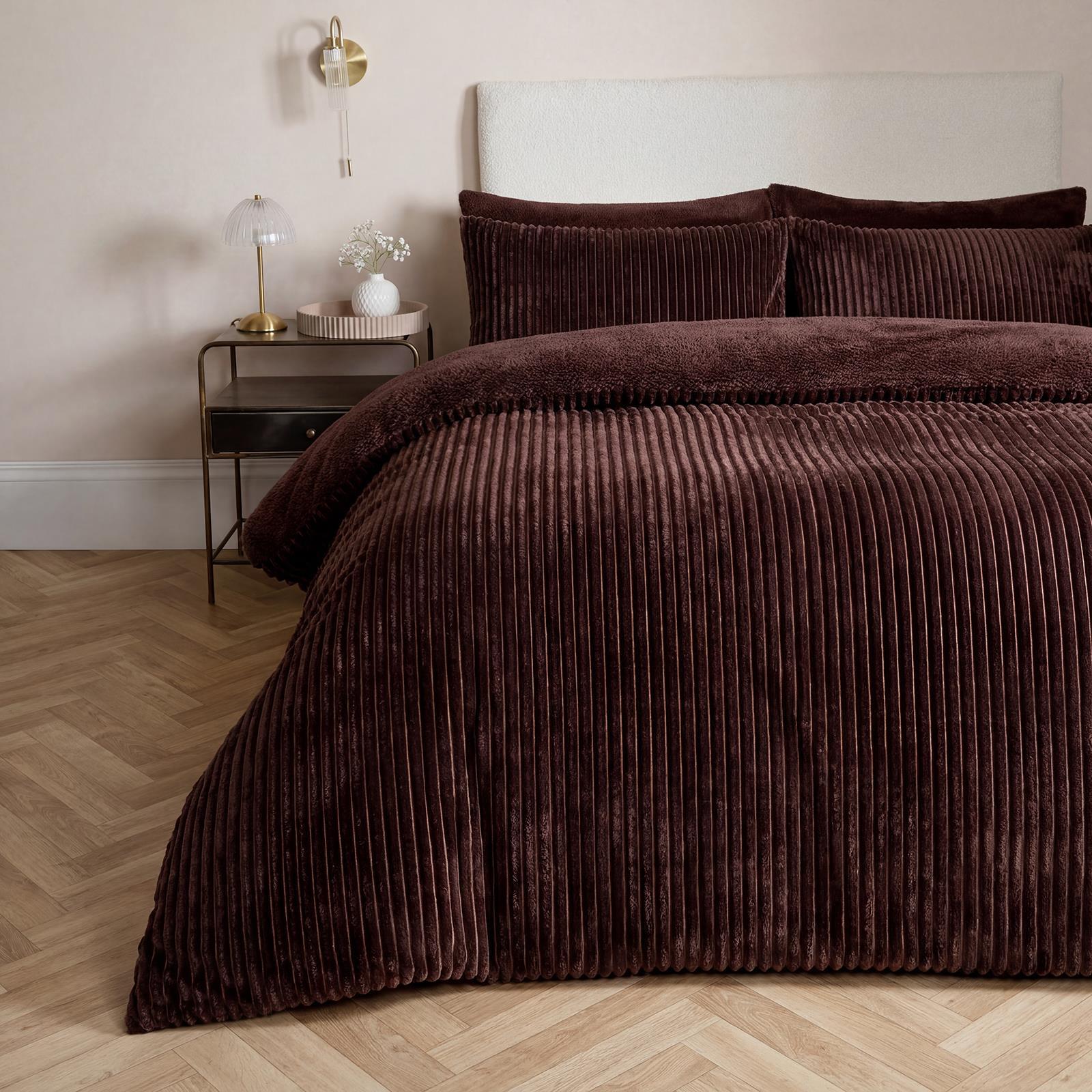 OHS Ribbed Fleece Duvet Cover Set Sherpa Reverse Thermal Supersoft Bedding