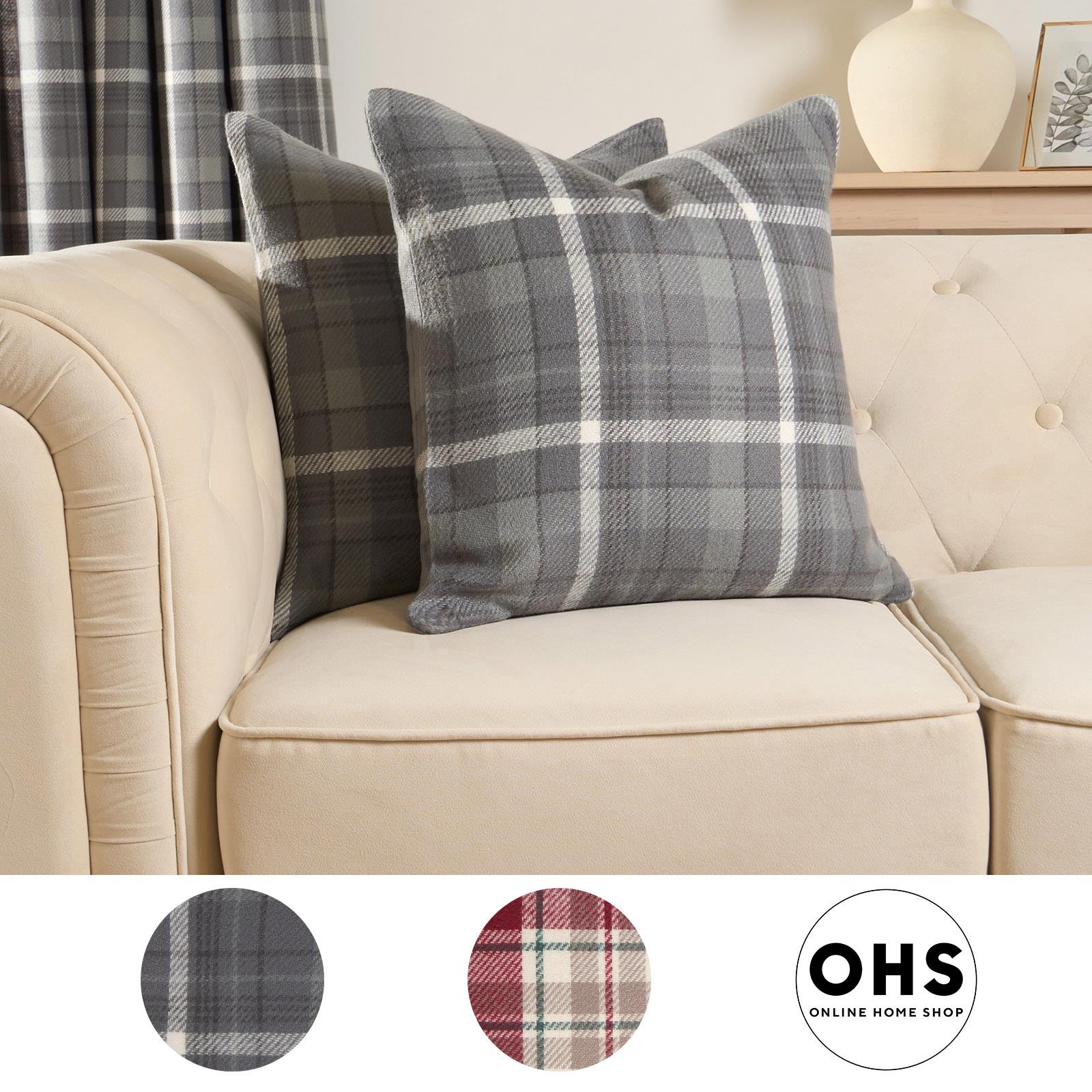 Woven Check Cushion Covers Tartan Pack of 2/4 Filled Case Pad Set 18