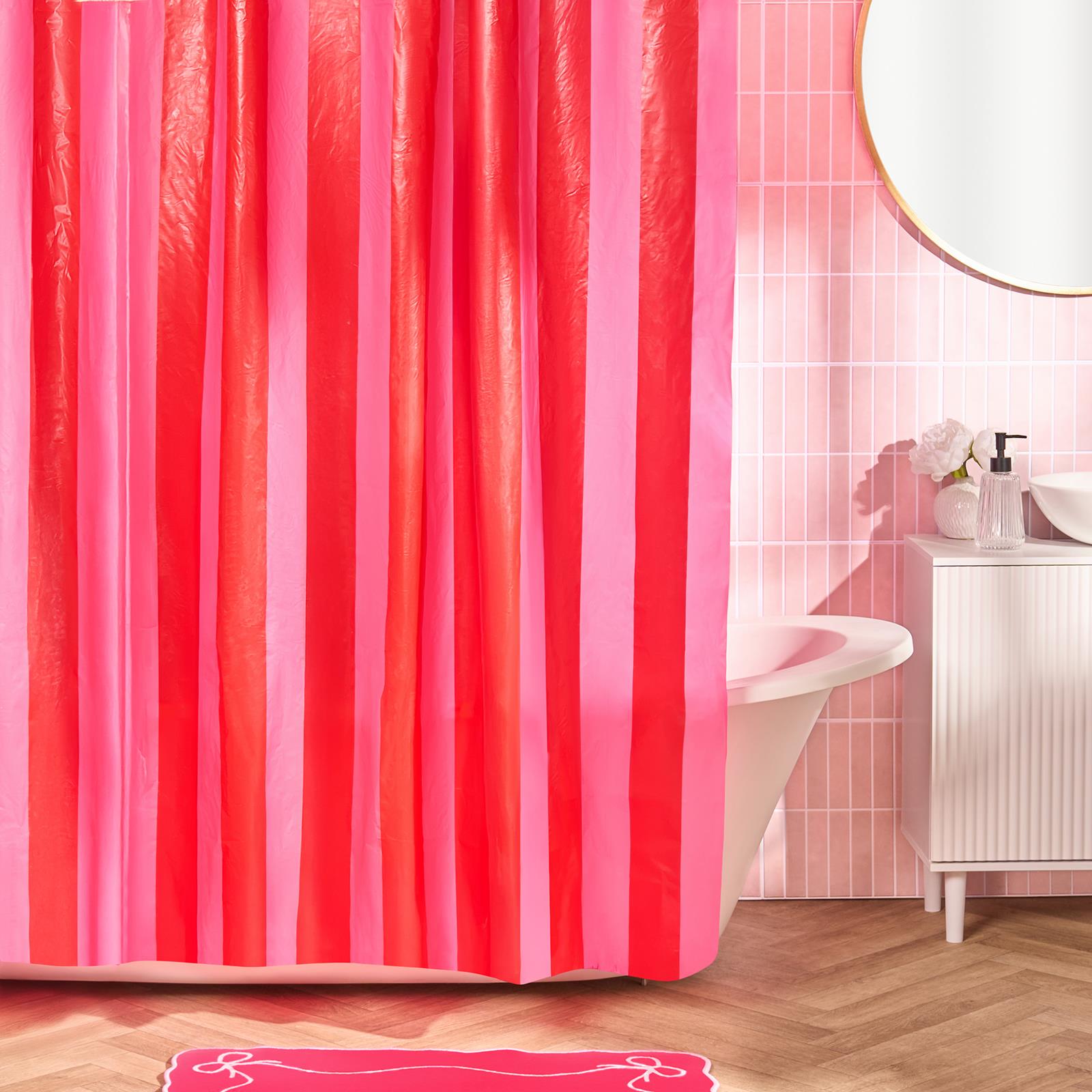 OHS Striped Shower Curtain with 12 Hooks Mould Proof Bathtub Curtains