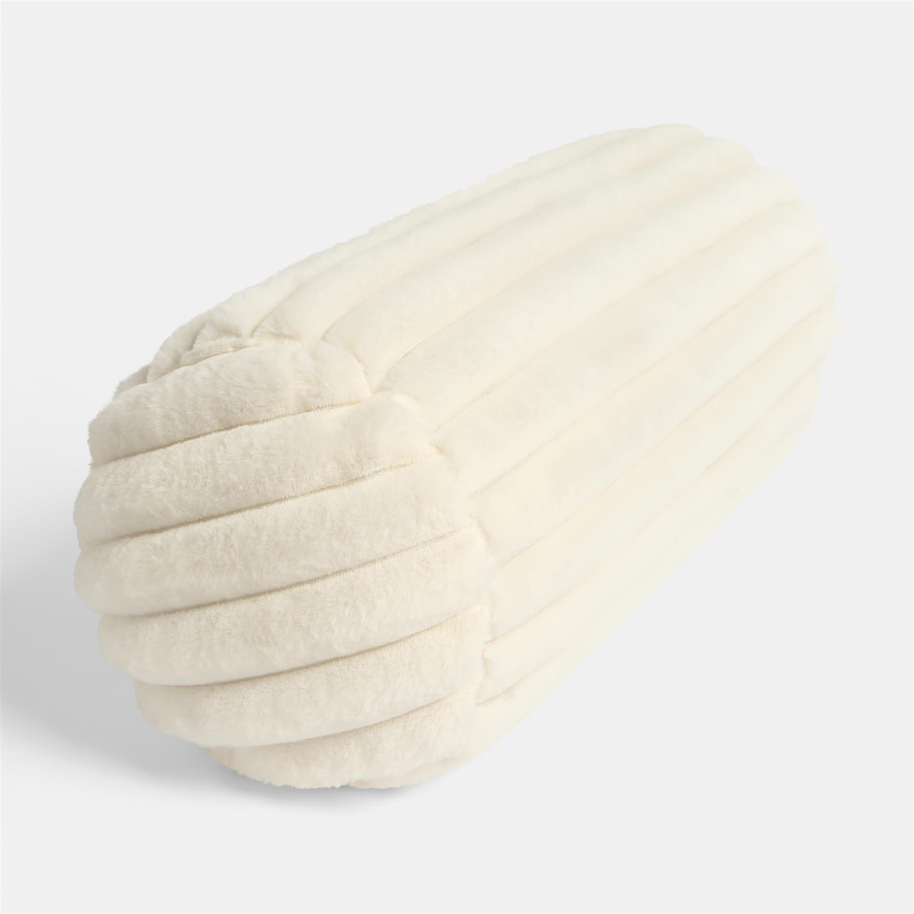 OHS Ribbed Round Bolster Pillow Faux Fur Filled Cushion Soft Neck Roll