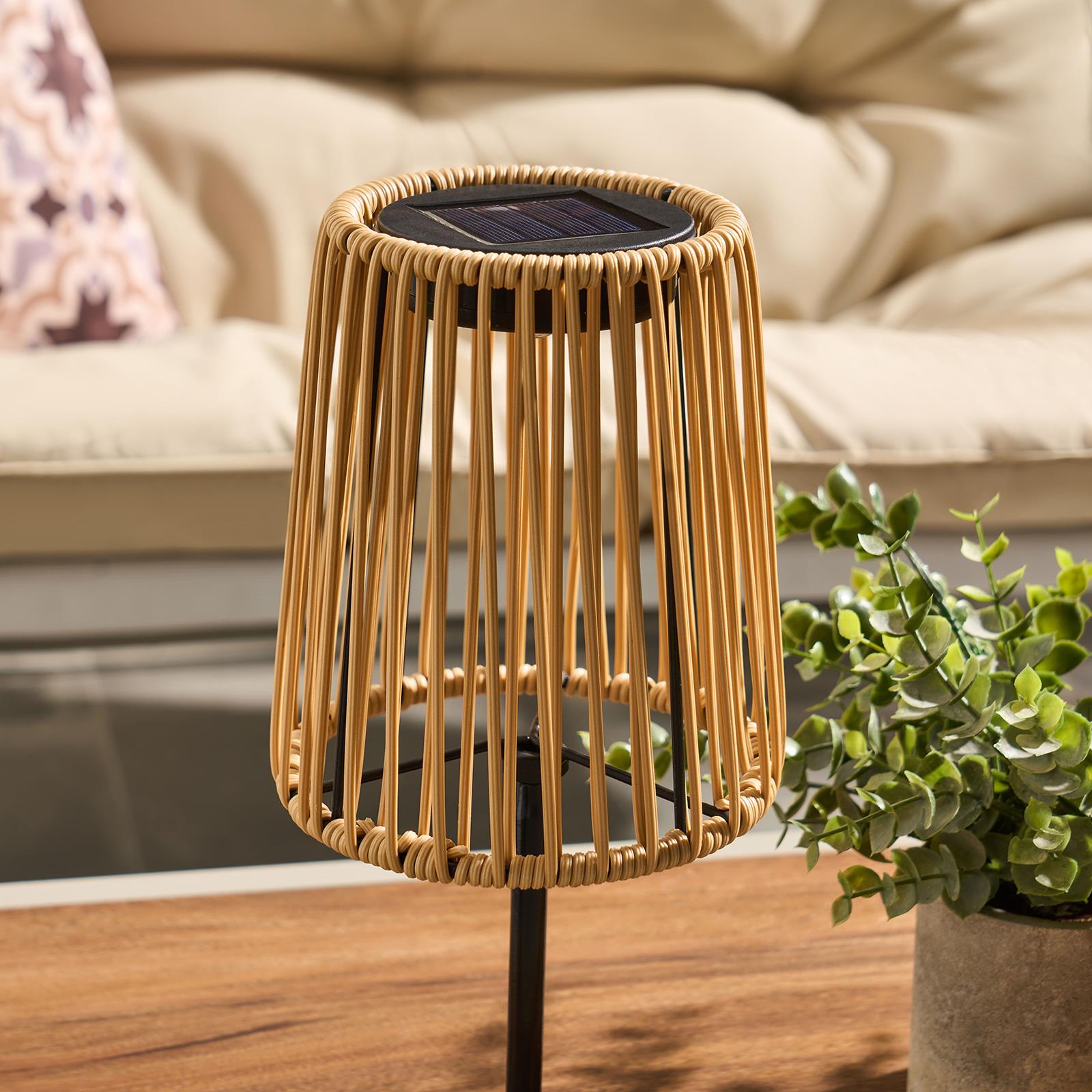 OHS Solar Table Lamp Rattan Cordless Outdoor Garden Light Dusk Sensor