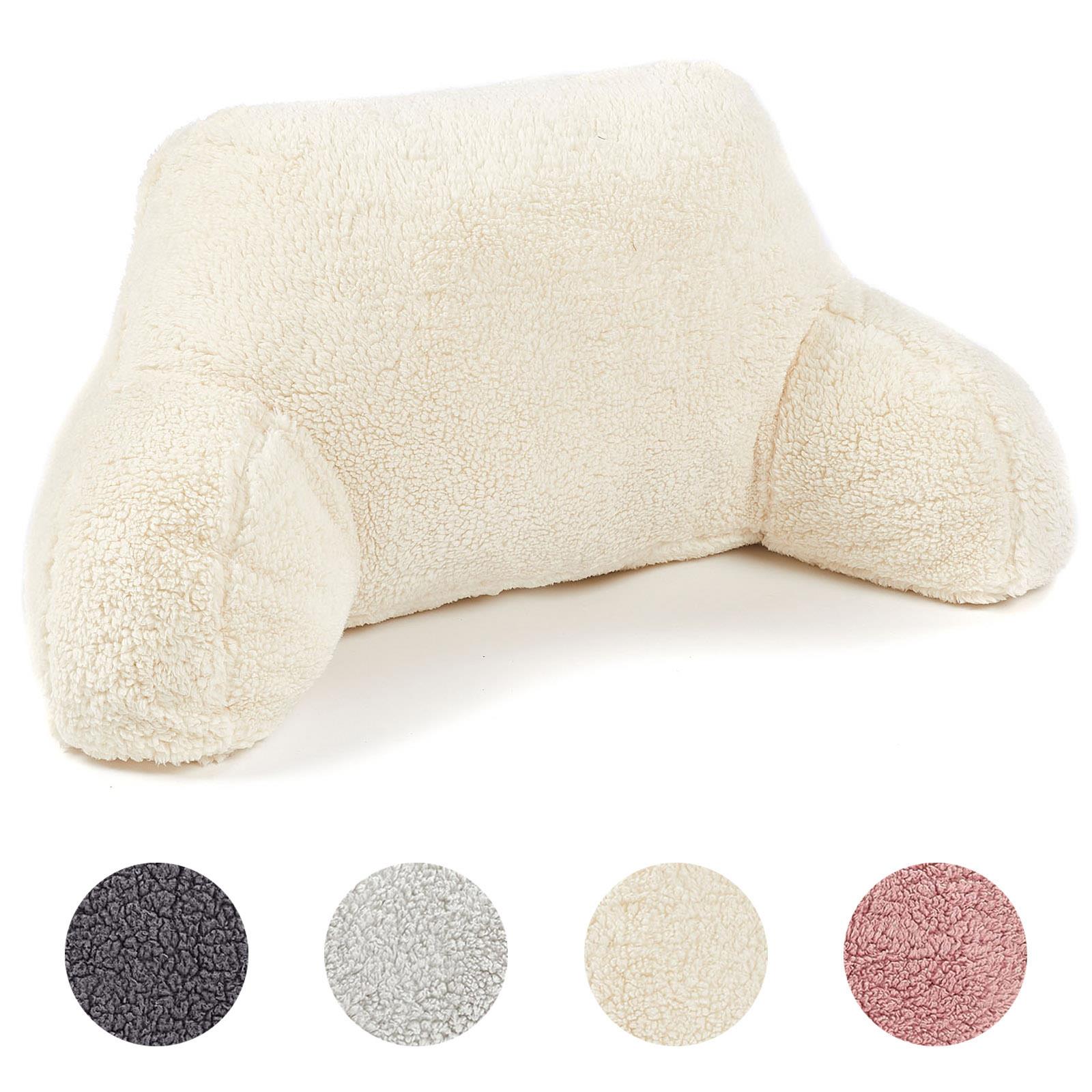 OHS Teddy Fleece Reading Pillow Cuddle Cushion with Arms Lumbar Bed Chair