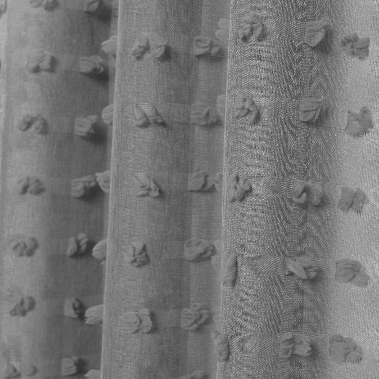 OHS Pompom Tufted Voile Net Curtains Pair 2 Window Panels Slot Top Set 55