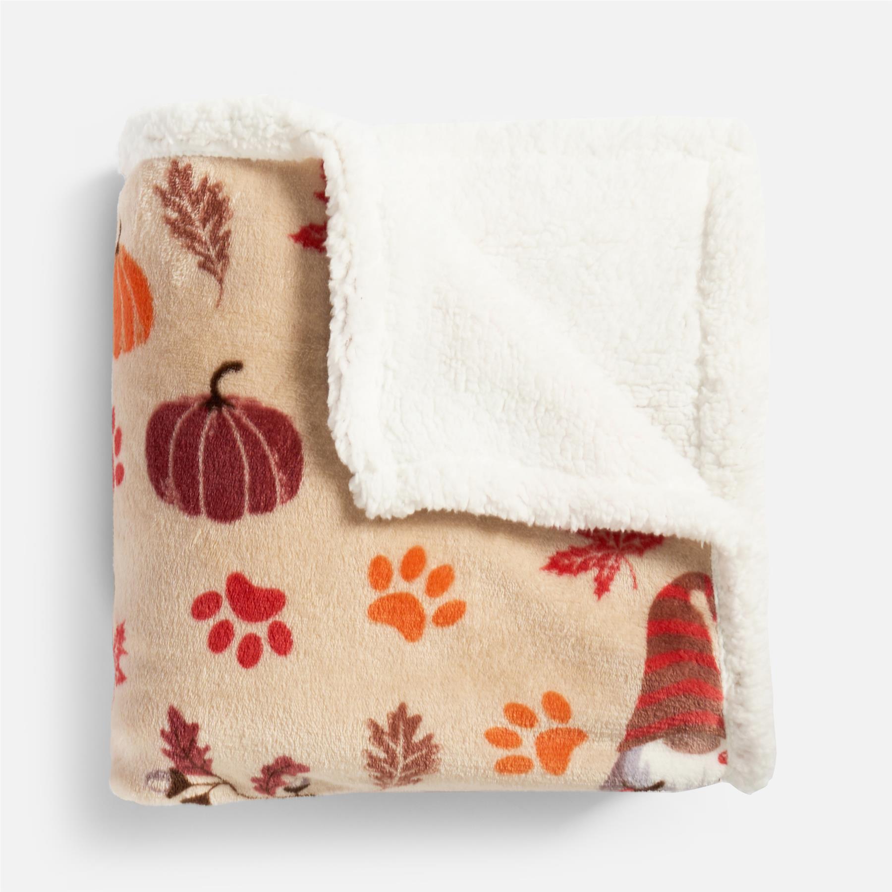 OHS Paw Pet Blanket Reversible Sherpa Fleece Dog Cats Thermal Calming Throw