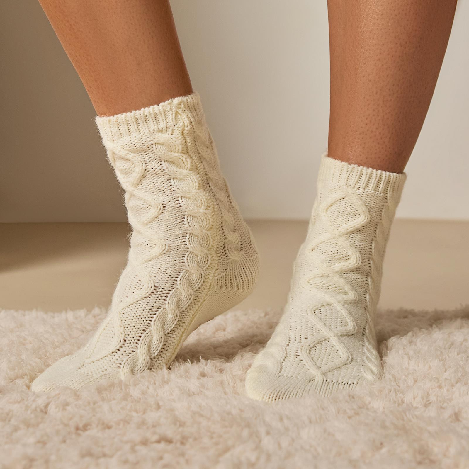 OHS Cable Knit Socks Womens Non Slip Warm Indoor Lounge Sock Slipper