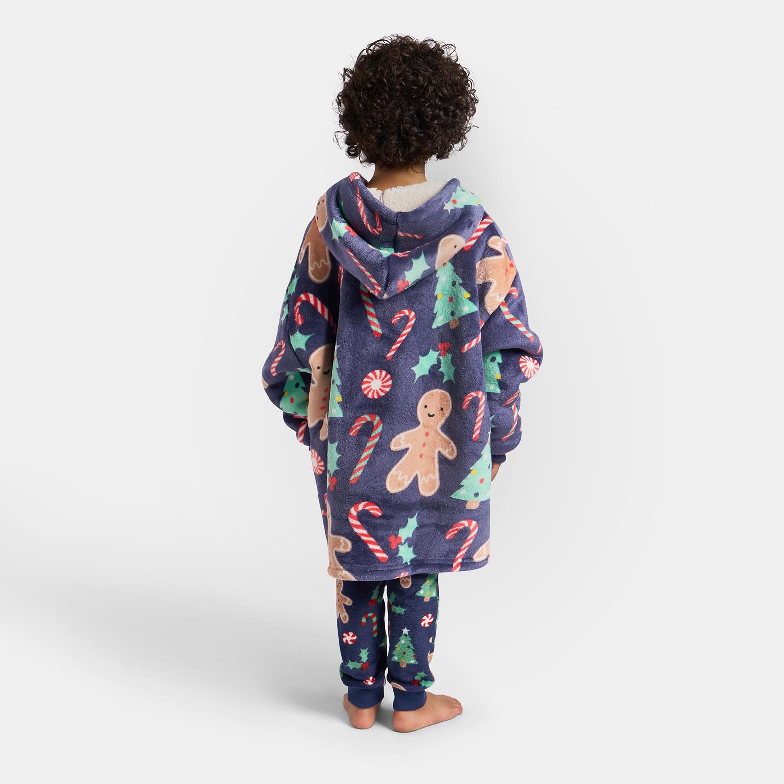 OHS Xmas Blanket Hoodie Kids Christmas Print Sherpa Oversized Hooded Throw