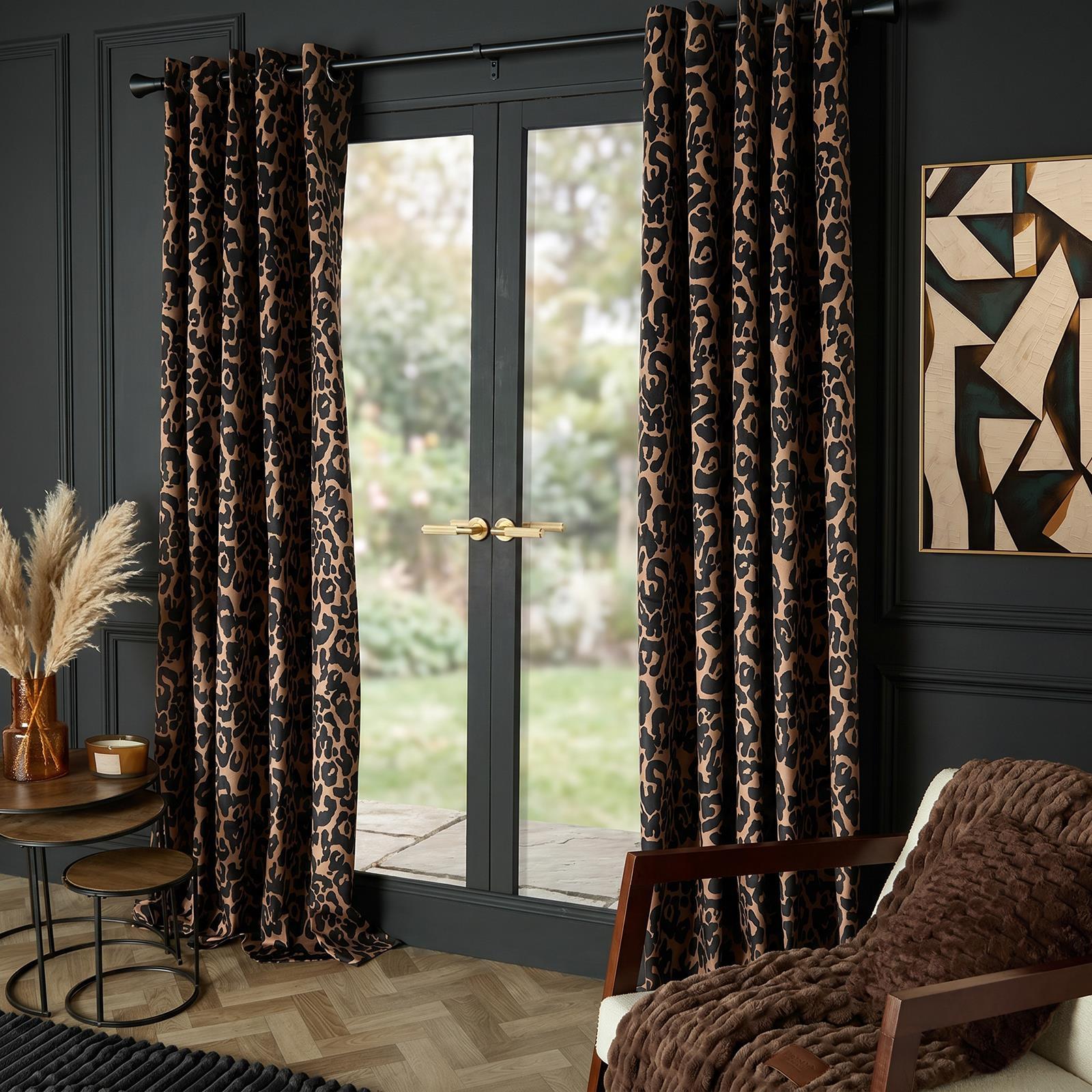 OHS Velvet Eyelet Blackout Curtains Animal Print Ready Made Ring Top