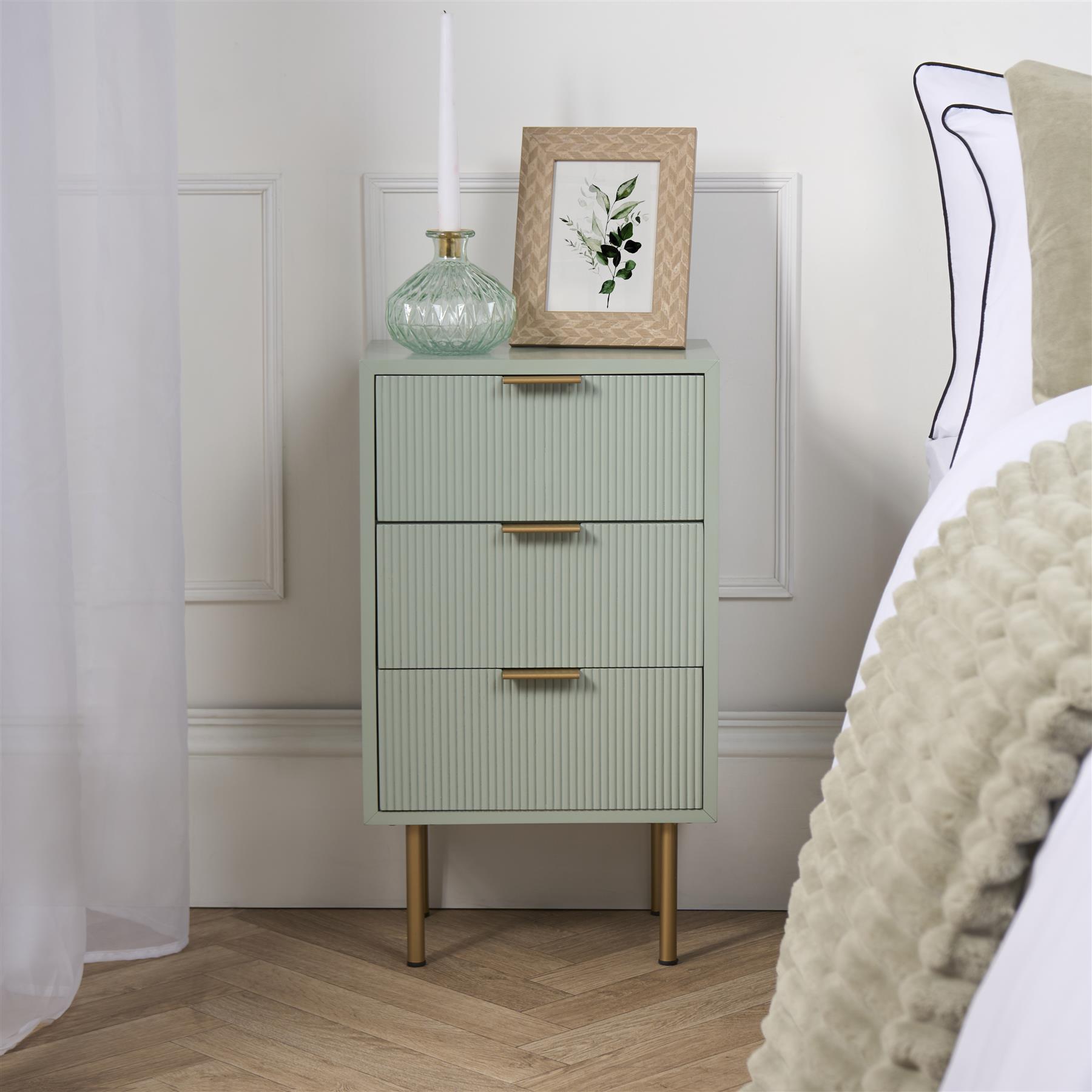 Ribbed Bedside Table Modern Bedroom 3/4 Draw Office Nightstand Living Room Unit - Picture 36 of 71