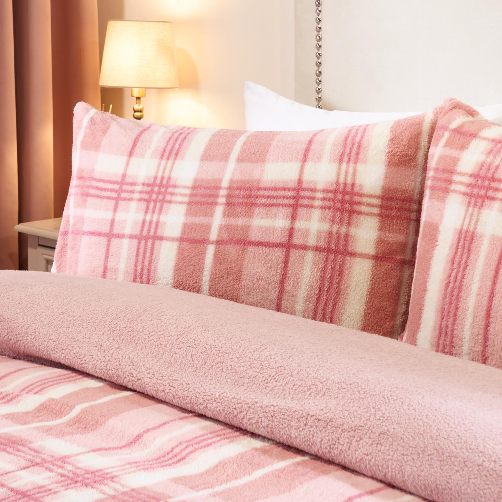 OHS Tartan Check Teddy Fleece Thermal Duvet Cover Bedding Set
