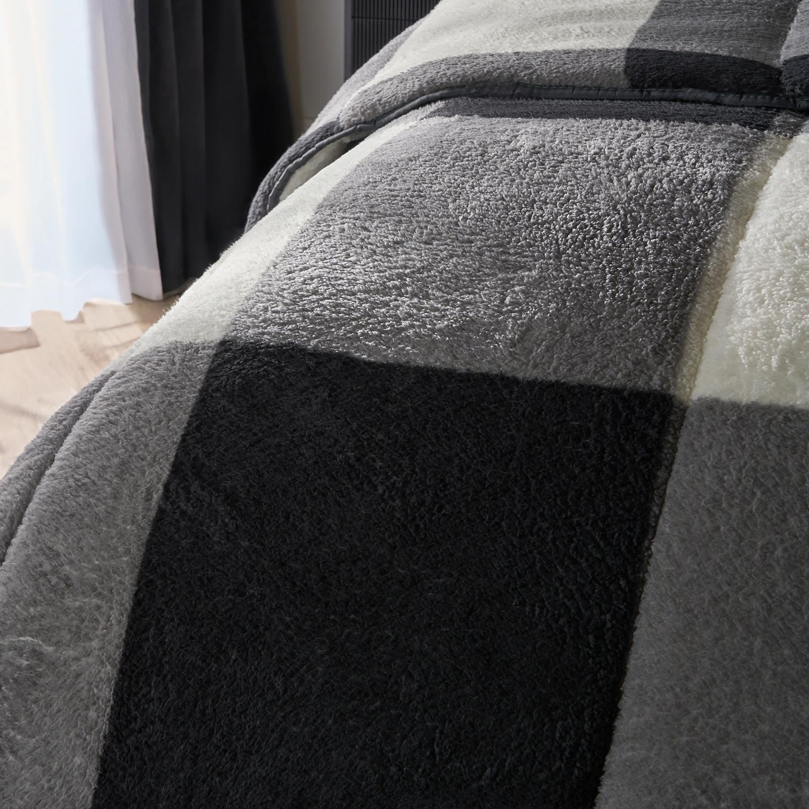 OHS Check Coverless Duvet Pillowcase Bedding Set Teddy Fleece Gingham 10.5 TOG