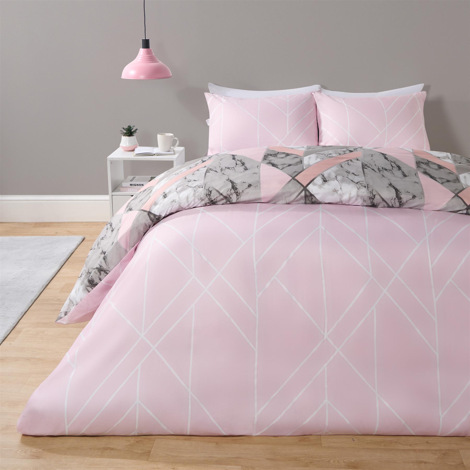 OHS Marble Reversible Duvet Cover Pillowcases Bedding Set Double King