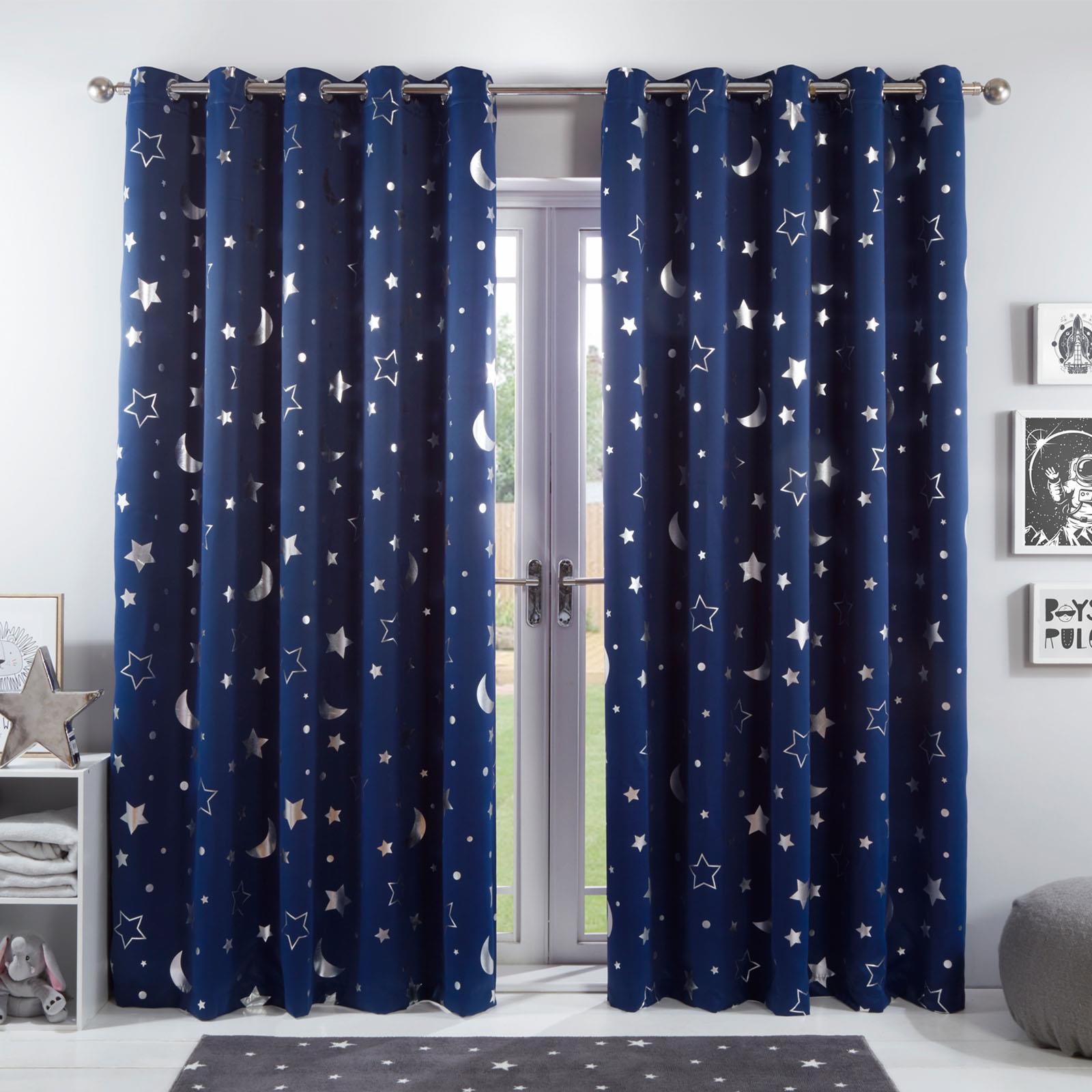 Dreamscene Star Thermal Blackout Curtains PAIR Eyelet Ready Made Kids