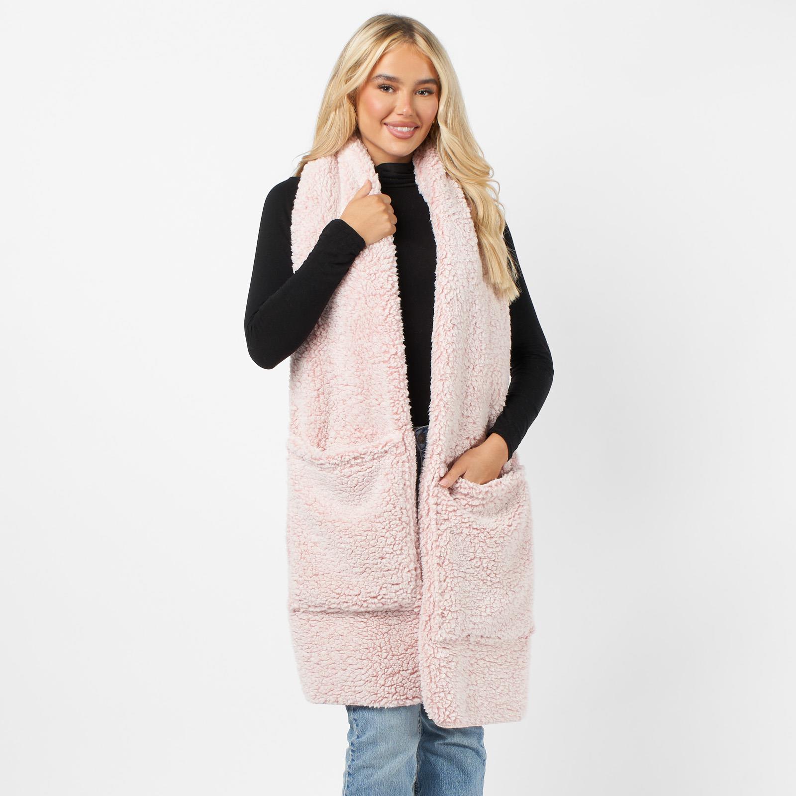 OHS Teddy Fleece Scarf Long Thermal Soft Pockets Hand Neck Warmer Marl Wrap
