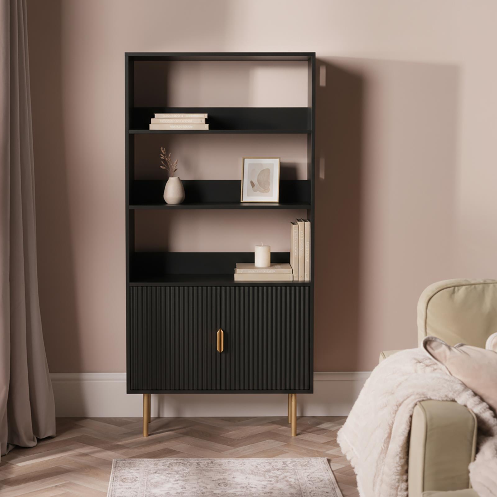 OHS Ribbed Display Cabinets 4 Tier Engineered Wood Shelf Storage Unit