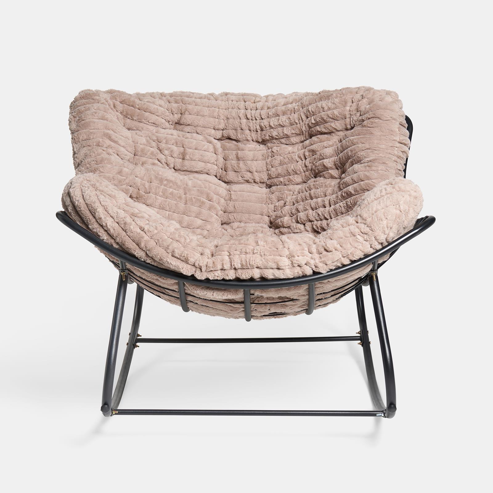 OHS Rocking Chair Ribbed or Smooth Faux Fur Upholstered Metal Frame Cushioned