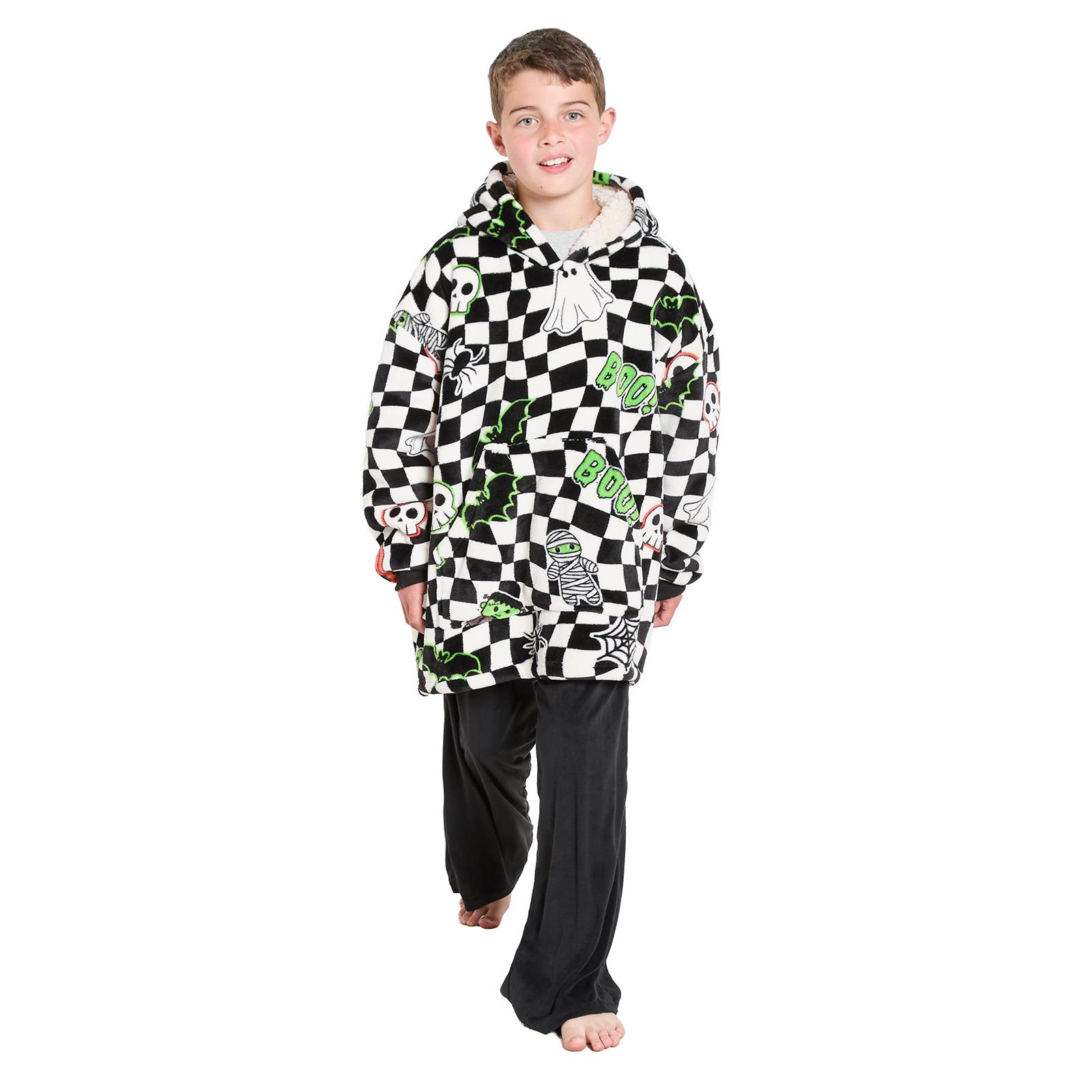OHS Kids Hoodie Blanket Halloween Prints Sherpa Lined Wearable Throw