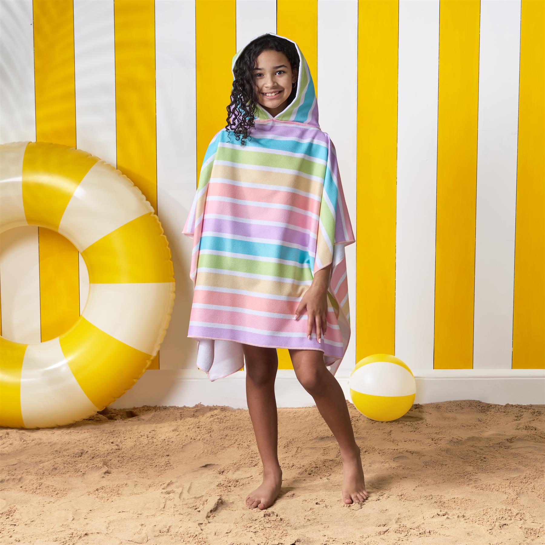 Kids Poncho Beach Towel Hooded Quick Dry Microfibre Holiday Swimming Absorbent - Picture 117 of 139