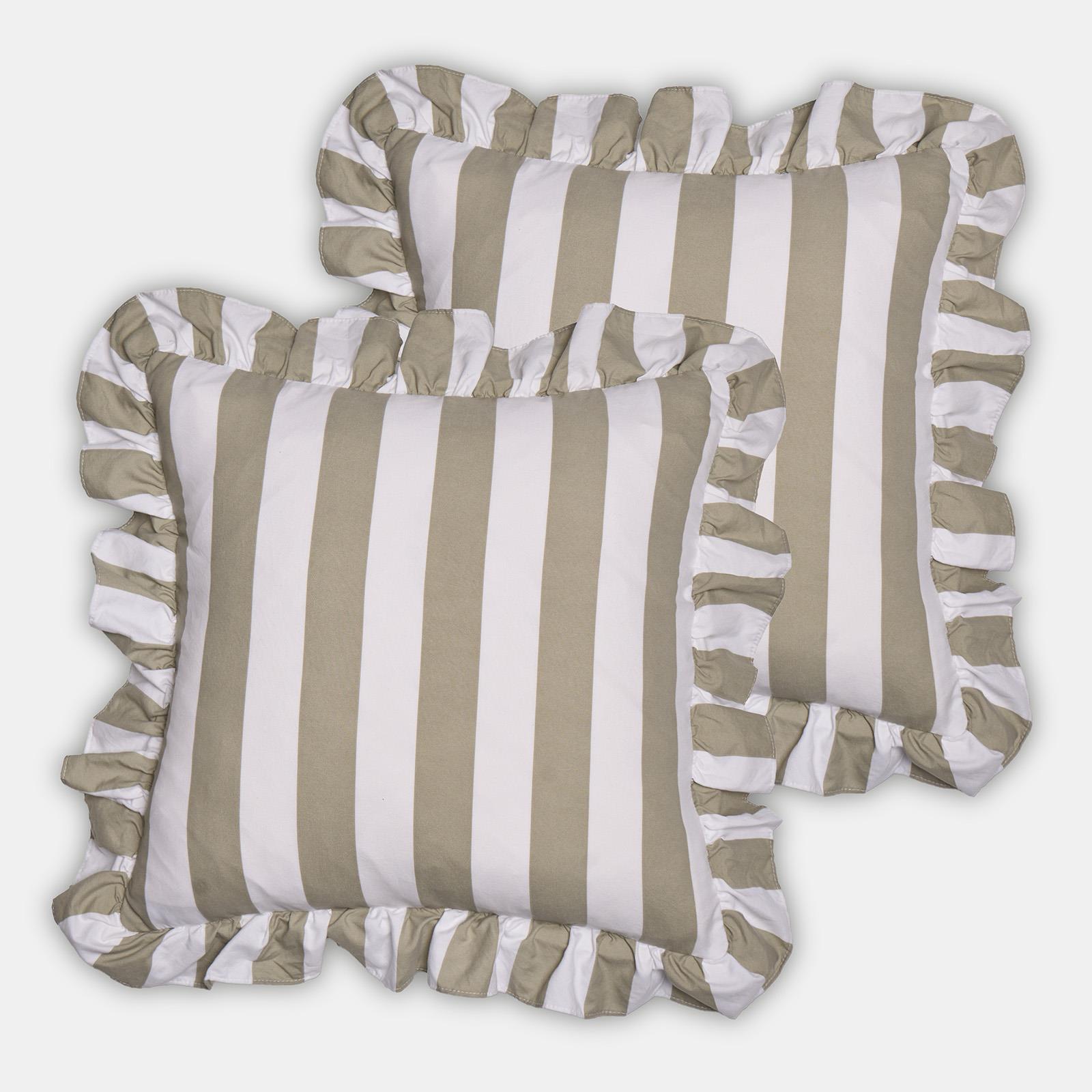 OHS Stripe Frill Cushion Covers Microfibre Square Pillowcases Home Decor
