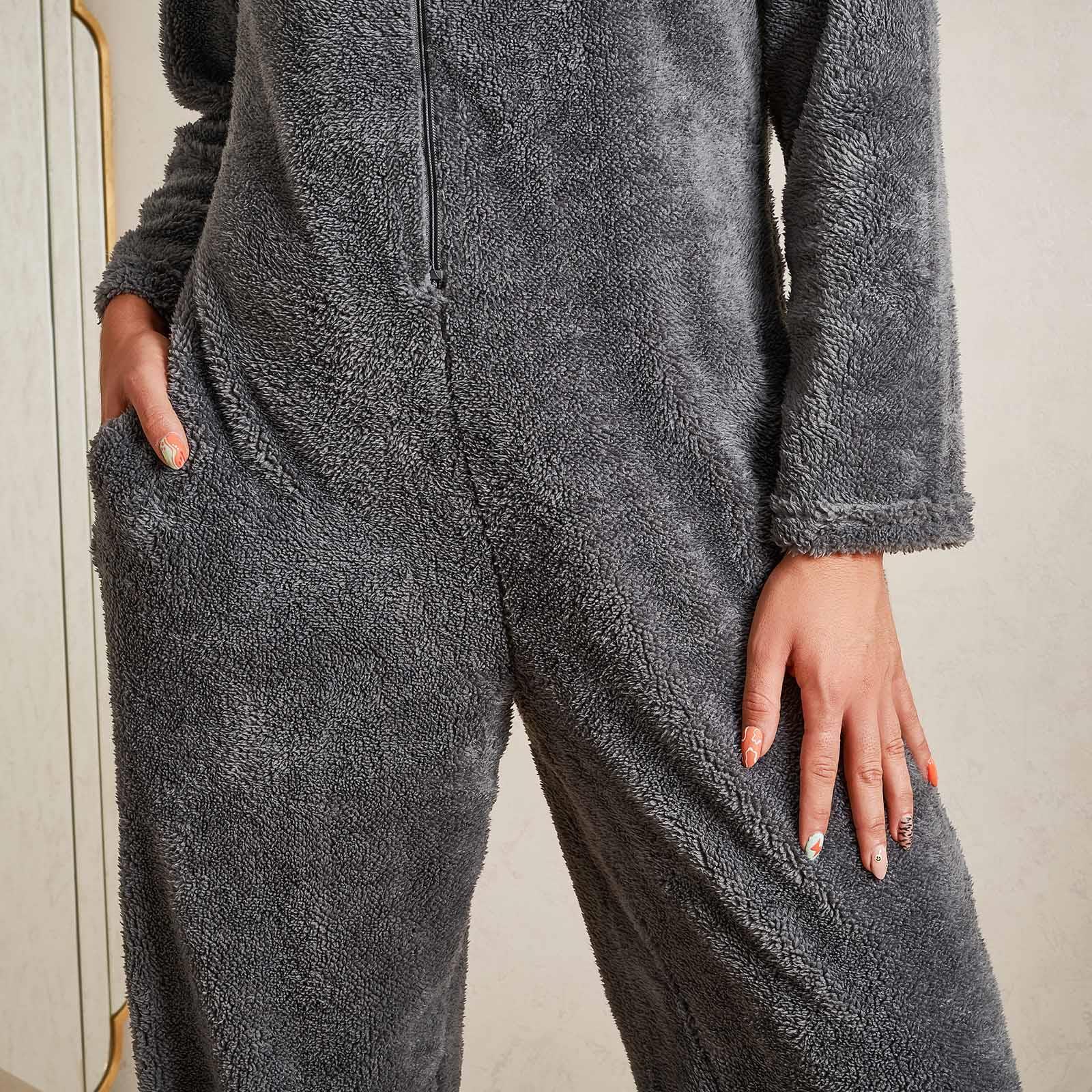 OHS Teddy Fleece 1Onesie Jumpsuit Hoodie Adults Zip Sleep Pyjamas Warm Nightwear - Picture 17 of 18