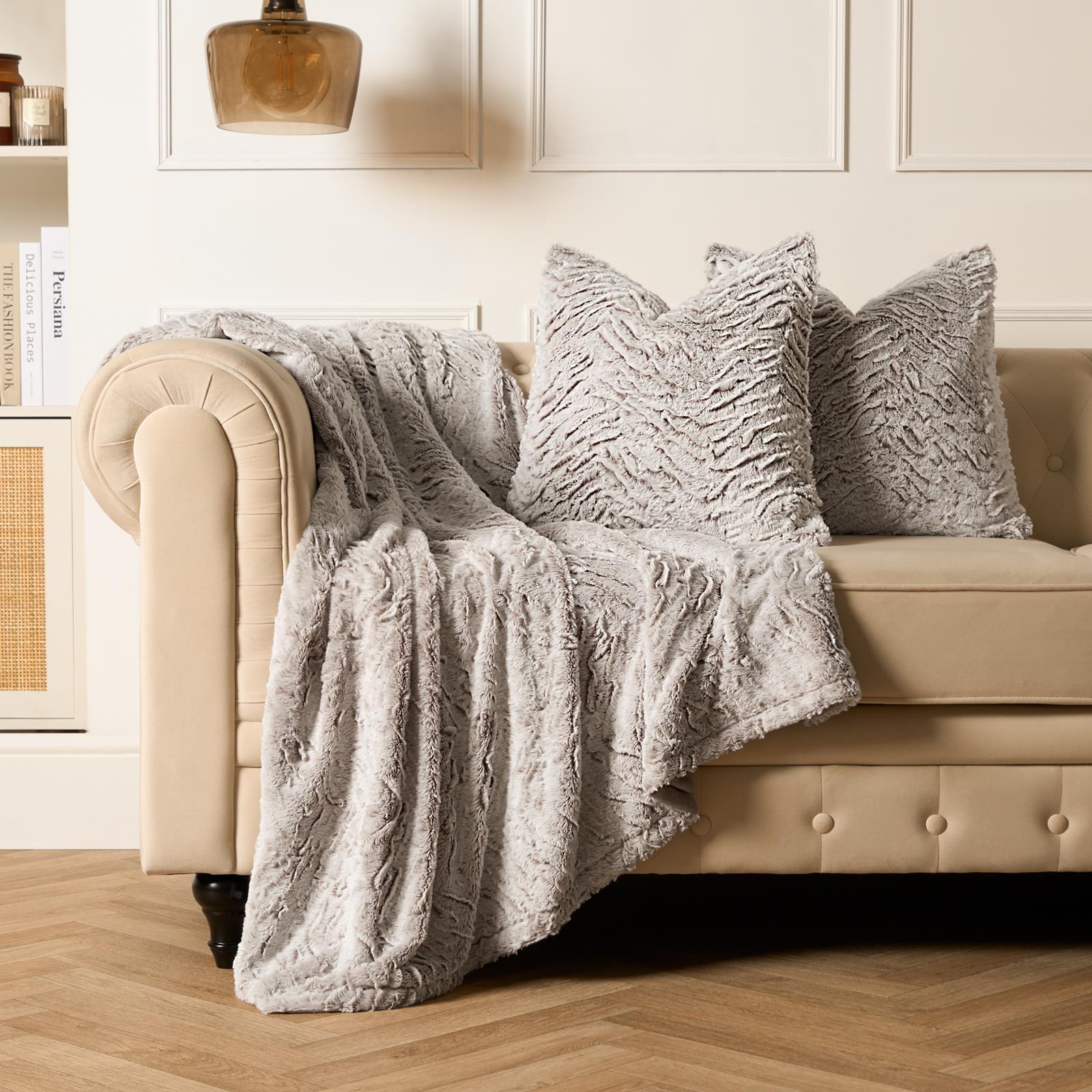 Faux Fur Fleece Throw Bed Blanket Plush Two Tone Warm Super Soft Sofa Bedspread