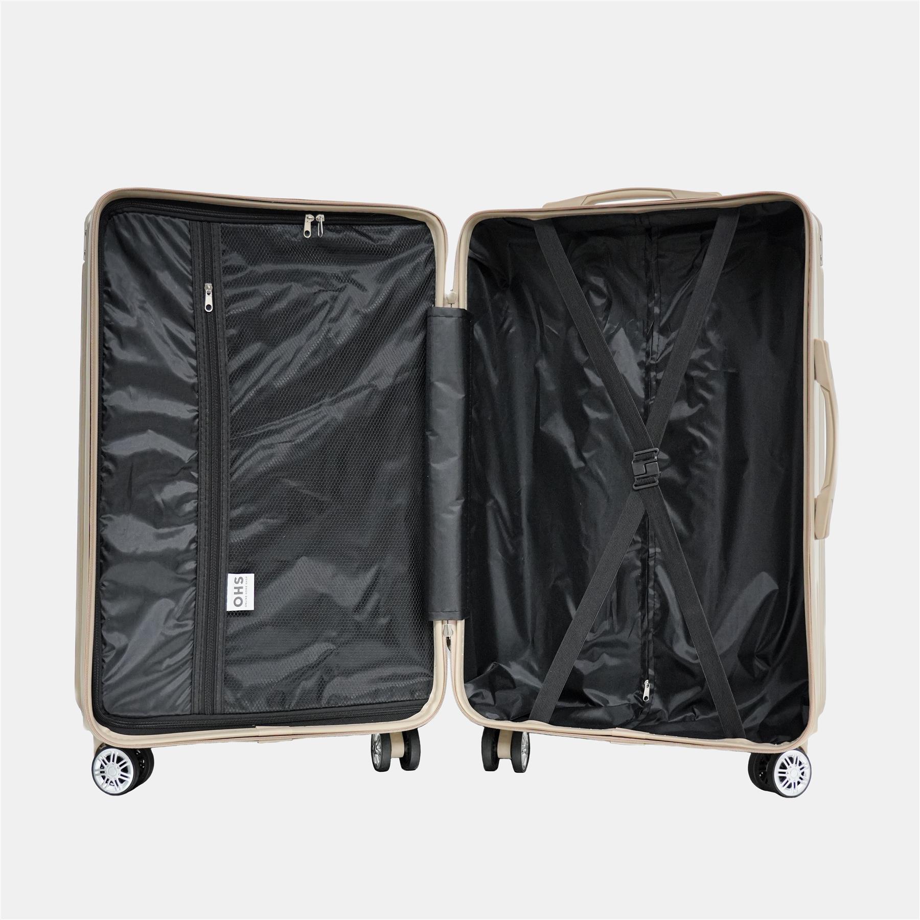 OHS Metallic Effect Suitcase Set 3-Piece Hard Shell Luggage 4 Wheel ABS