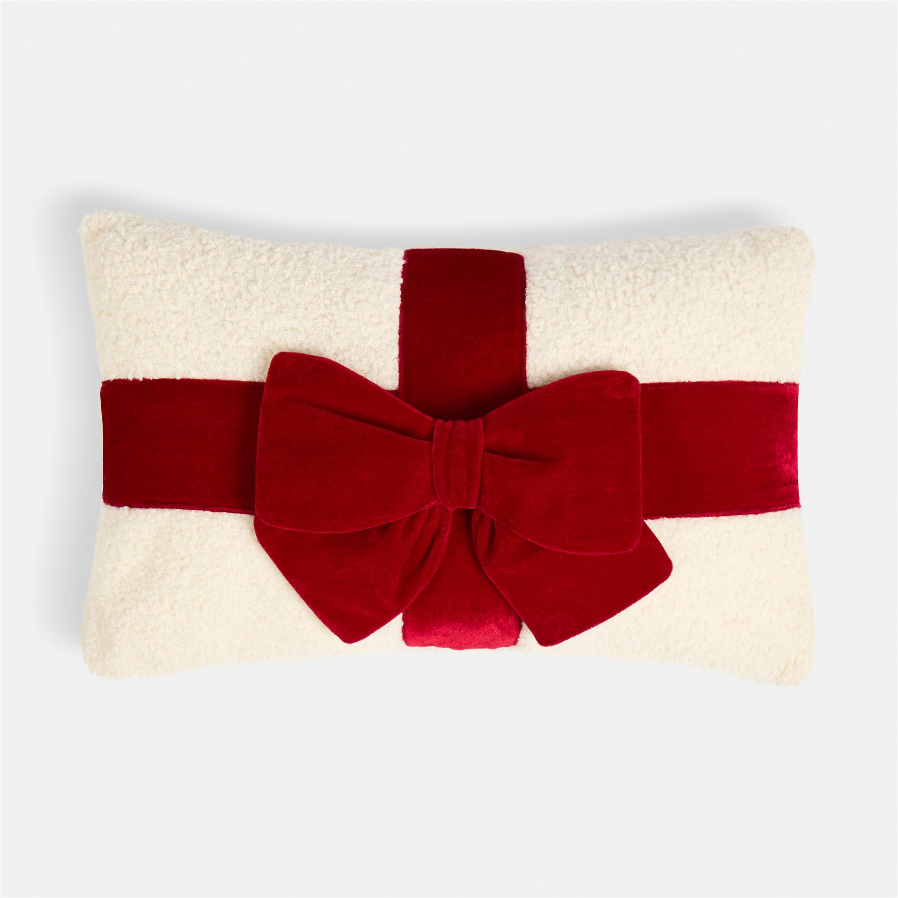 OHS Bow Wrapped Cushion Boucle Gift Decorative Novelty Filled Scatter Pillow