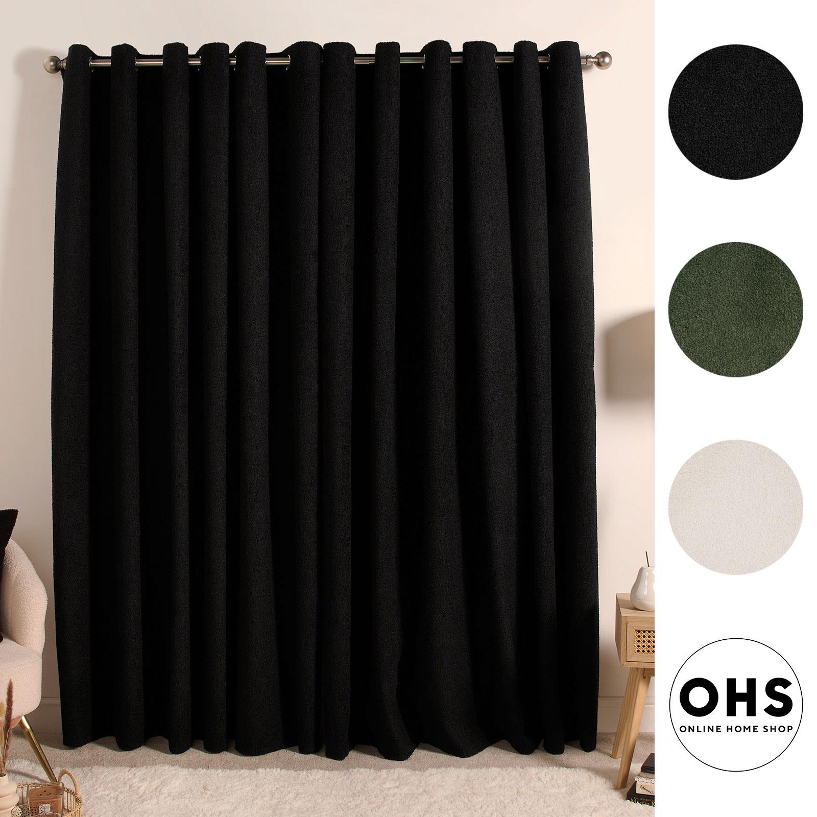 OHS Boucle Eyelet Curtains Blackout Pair Ready Made Ring Top Energy Saving