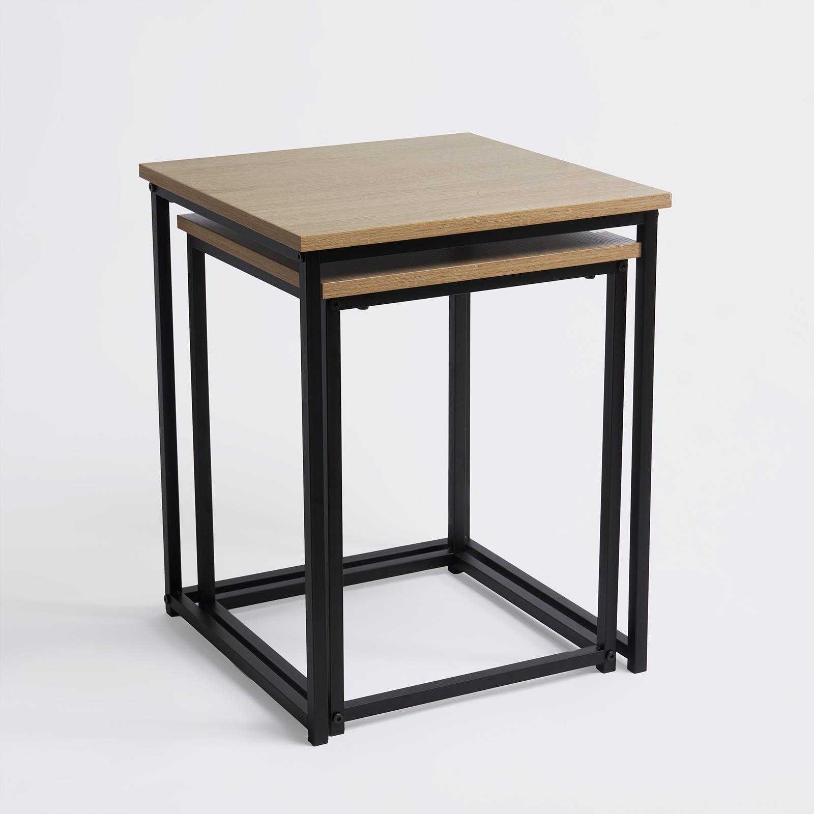Nest of Tables Square Wood Top Modern End Side Living Room Home Decor Set of 2