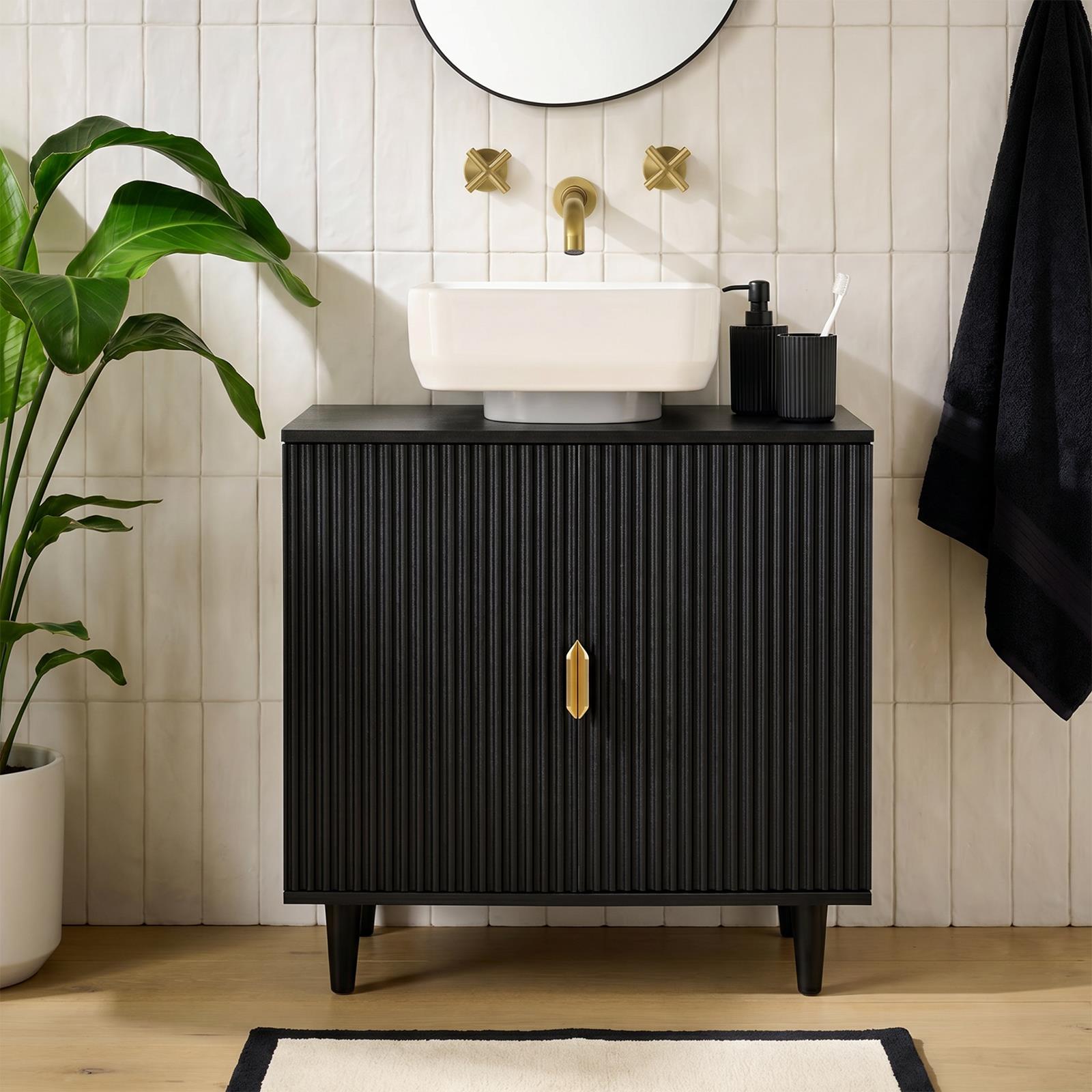 OHS Under Sink Bathroom Cabinet Ribbed Engineered Wood Storage Organiser