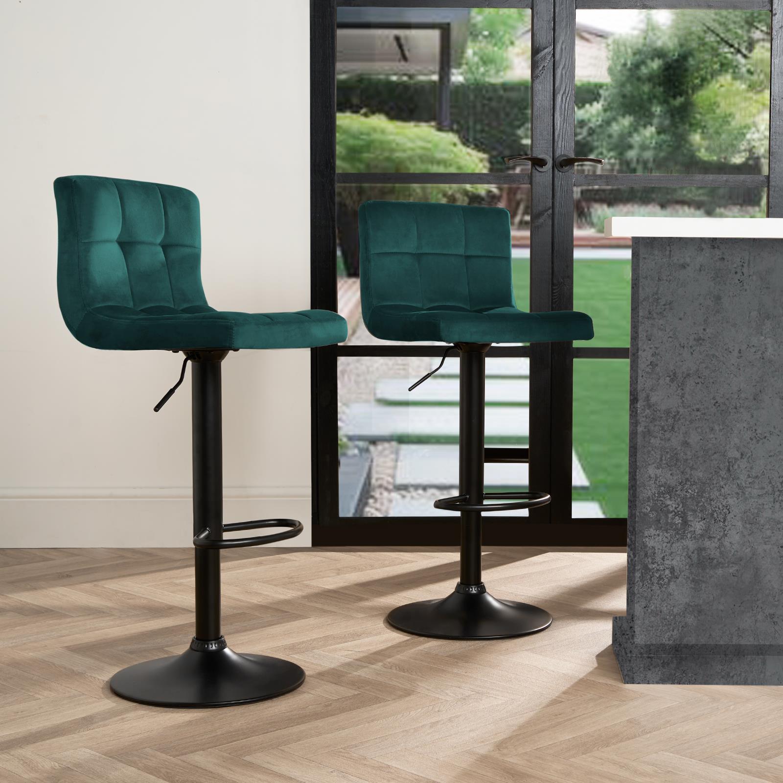 Adjustable Bar Stools x 2 Velvet Swivel Pub Seat Kitchen Breakfast Counter Chair - Picture 43 of 47