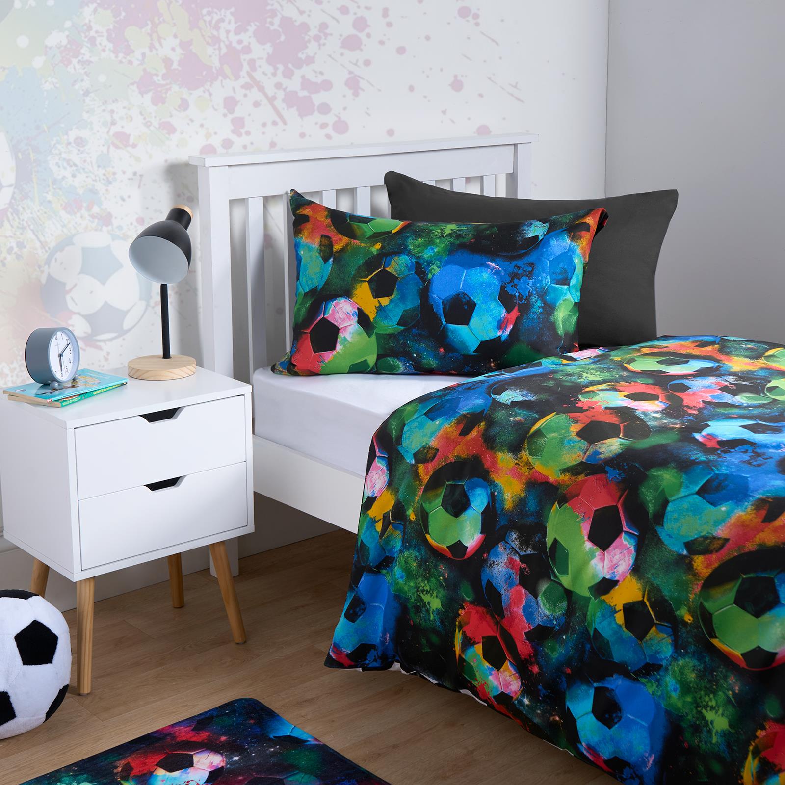 Football Duvet Cover Bedding Set Quilt Pillowcase Soft Reversible Neon Galaxy