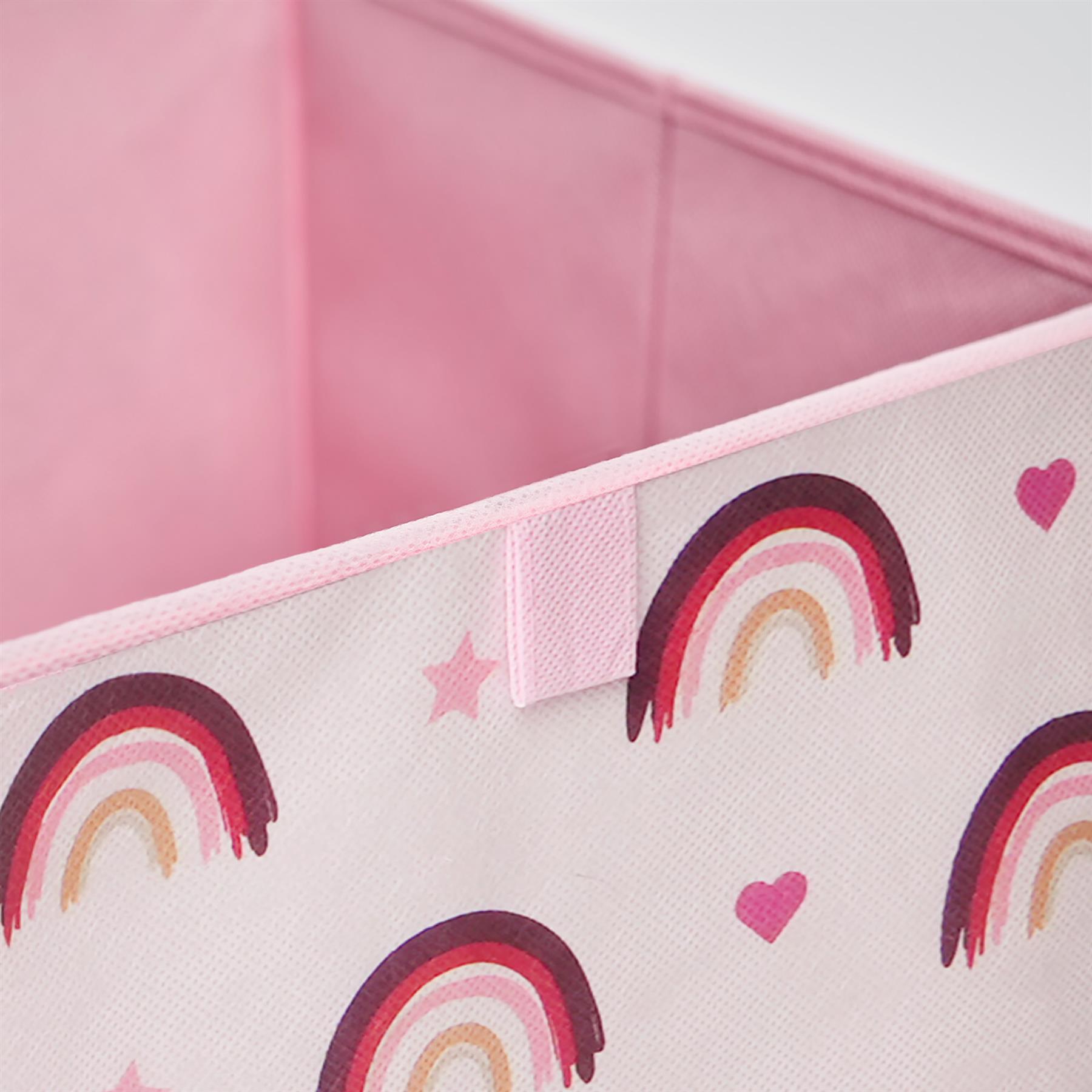 OHS Multi Pack Rainbow Print Folding Set Square Easy Space Storage Boxes Cube