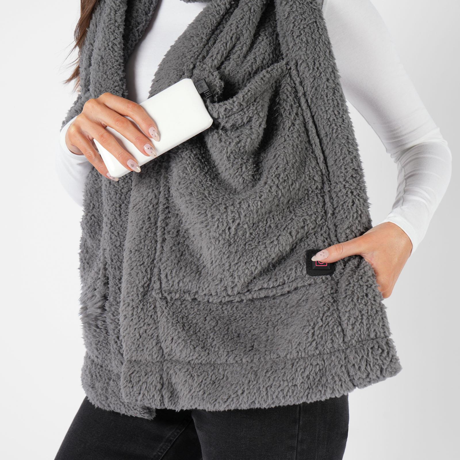 Teddy Fleece Scarf Heated Long Pockets Warm Wrap Shawl Scarves USB Power Bank