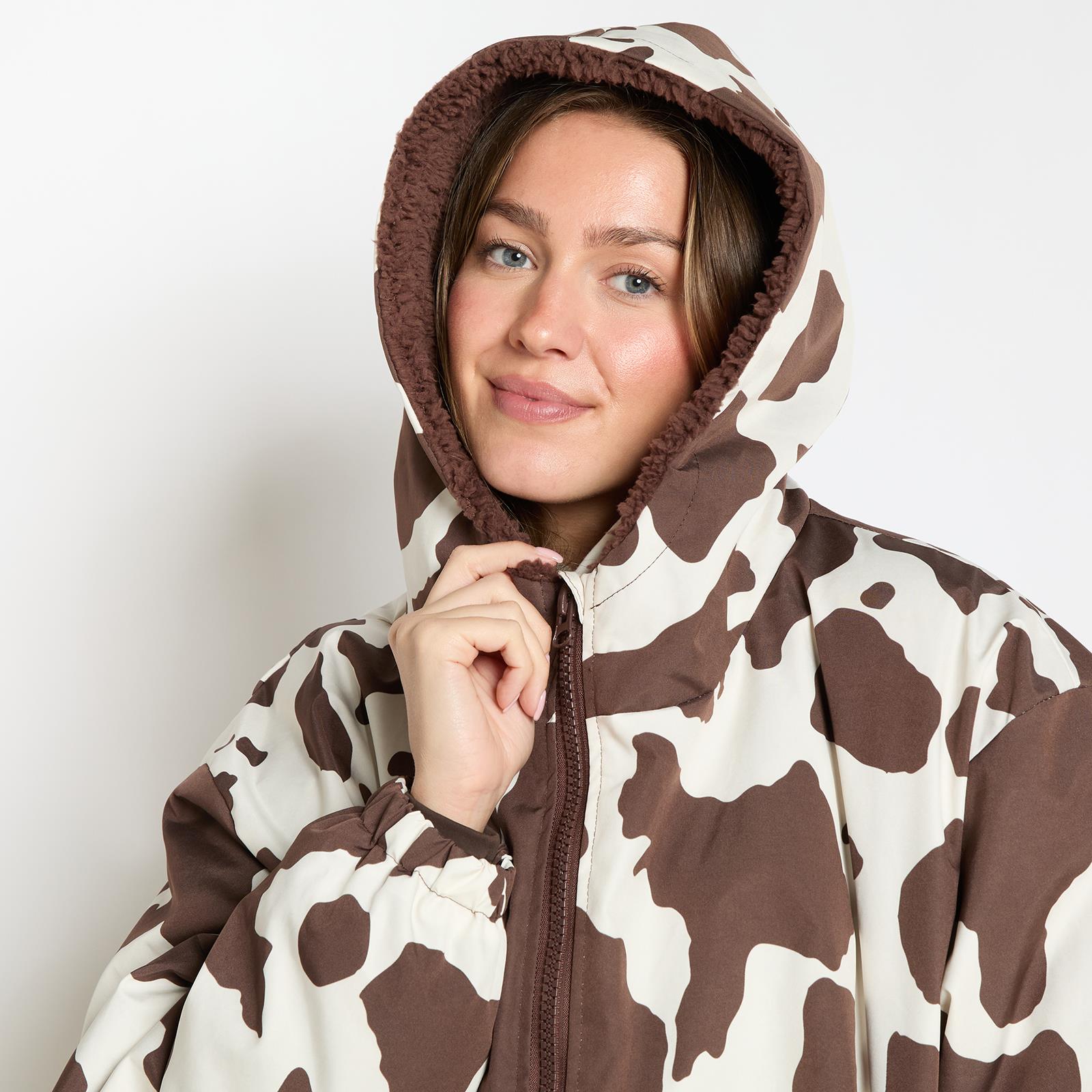 OHS Coat Drying Robe Animal Print Sherpa Lined Water Resistant Oversized