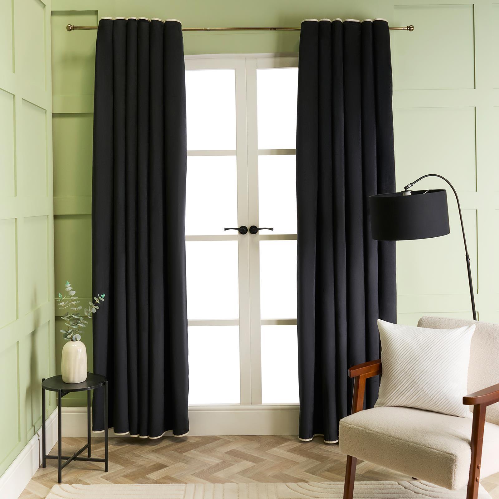 OHS Piped Edge Velvet Curtains Thermal 2 Panel Eyelet Ready Made