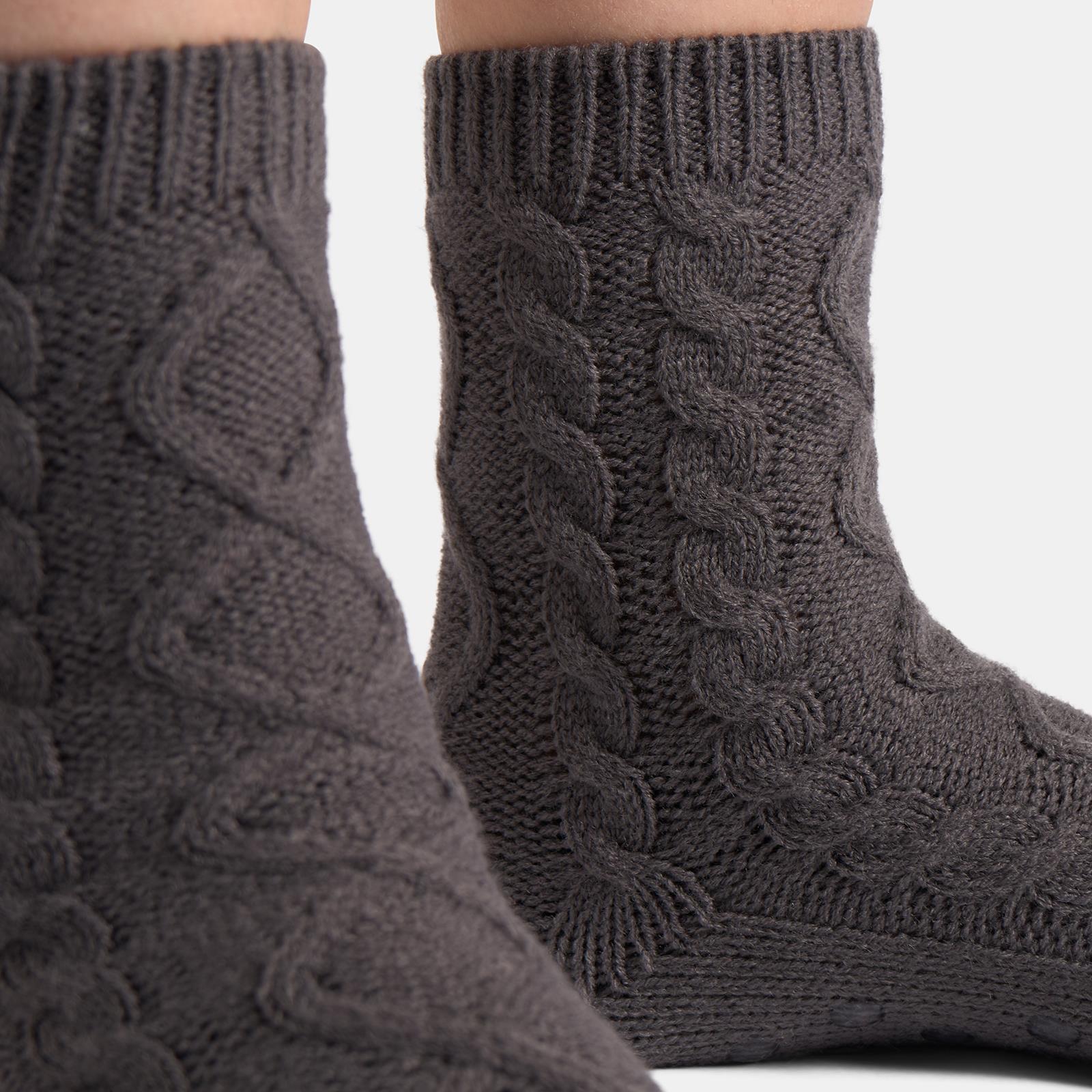 OHS Cable Knit Socks Womens Non Slip Warm Indoor Lounge Sock Slipper
